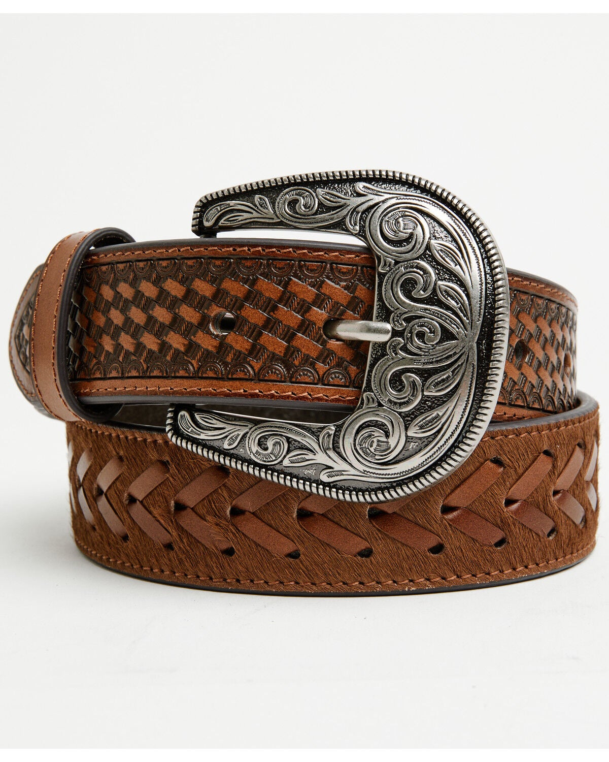 Men's Cody James Clyde Hairon Whipstitch Tooled Leather Belt