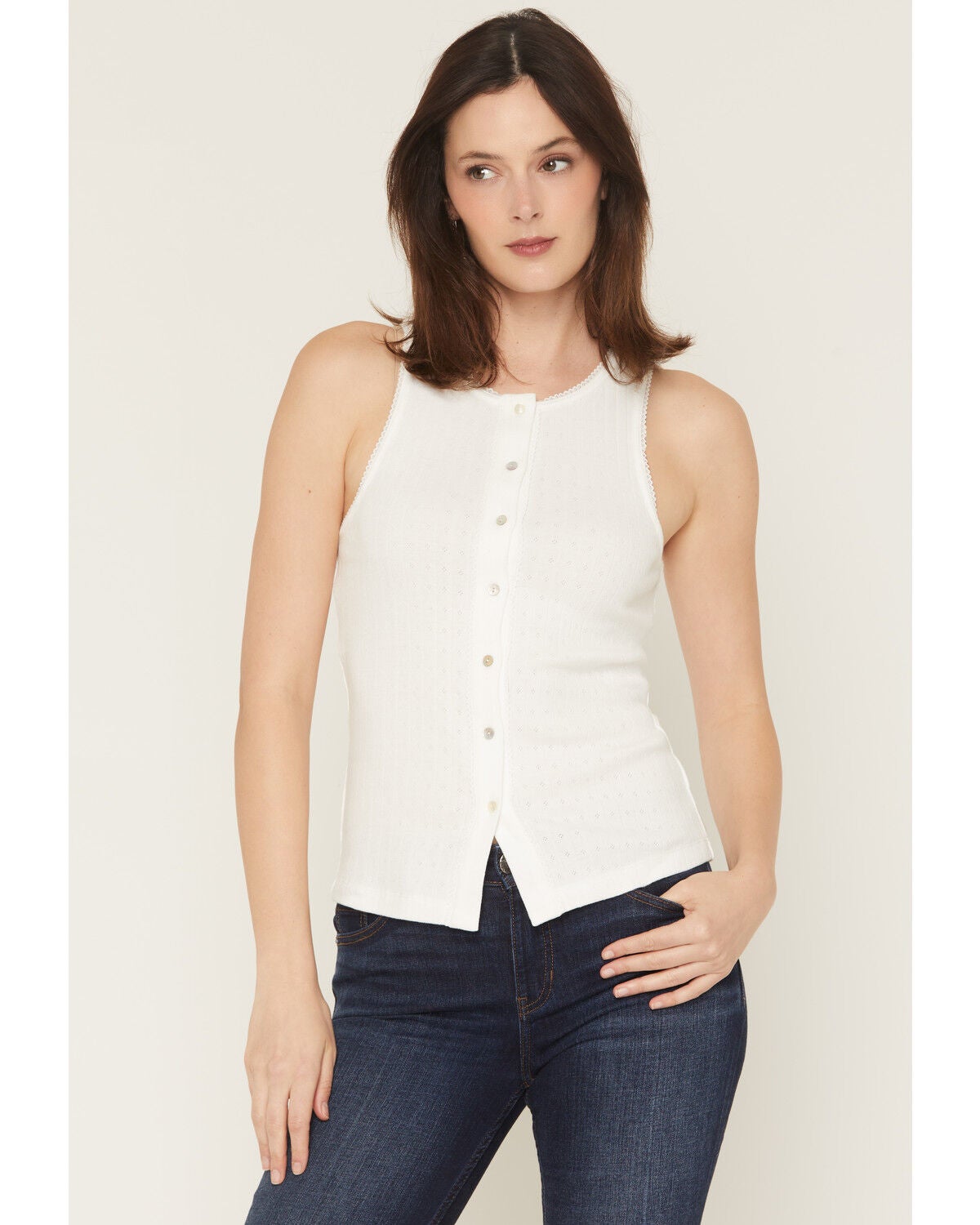 Women's Blue Life Evie Button-Up Pointelle Tank