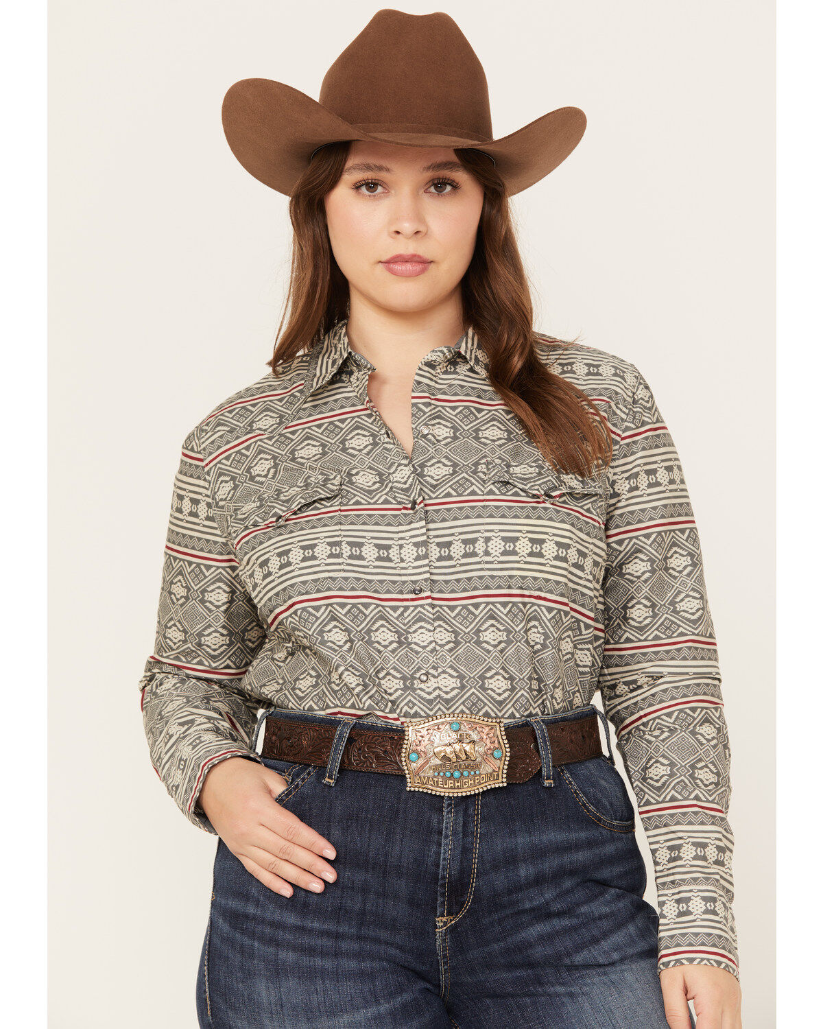 Women's Roper Southwestern Print Long Sleeve Snap Western Shirt - Plus