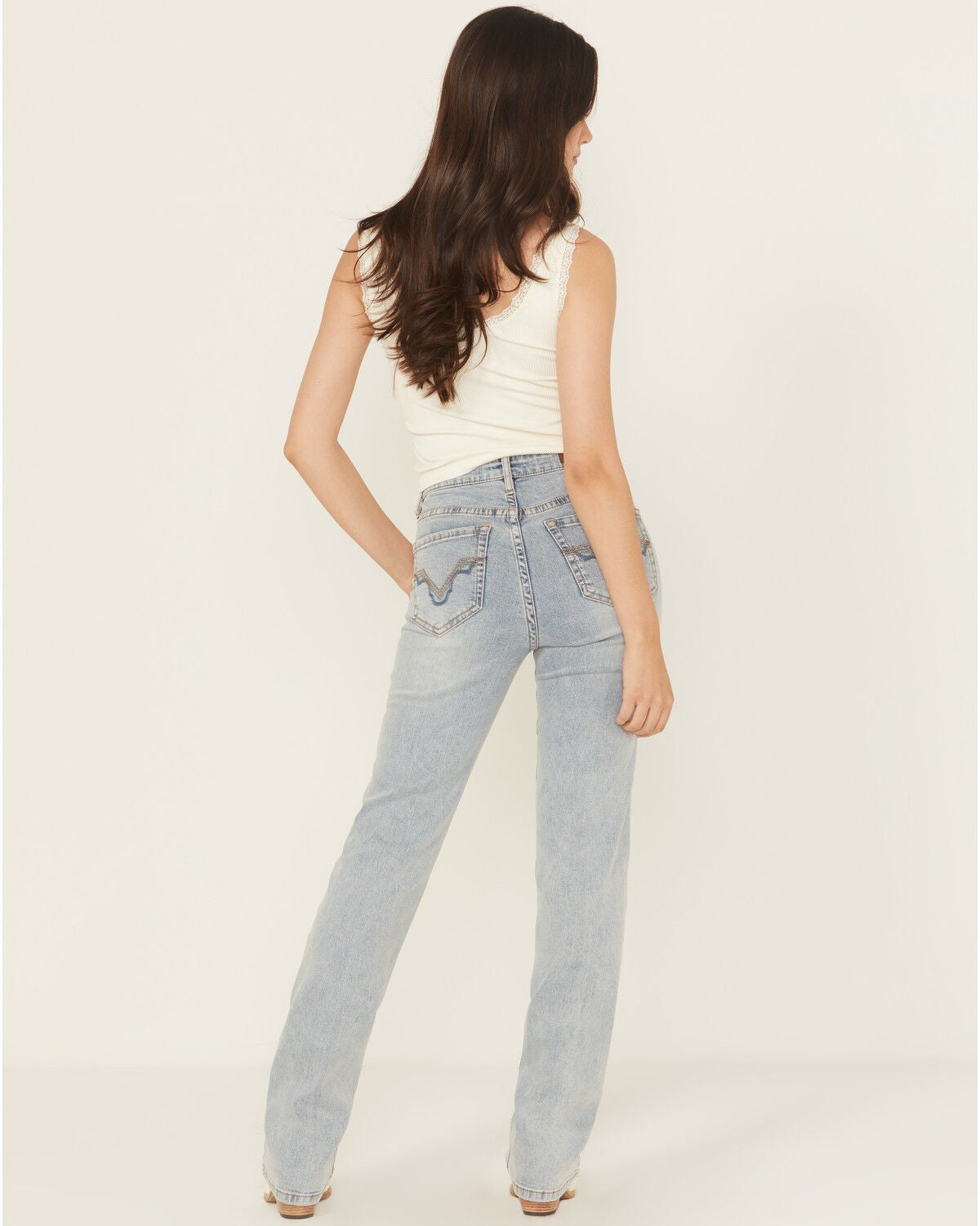Women's Rock & Roll Denim Light Wash Mid Rise Two Toned Modest Bootcut