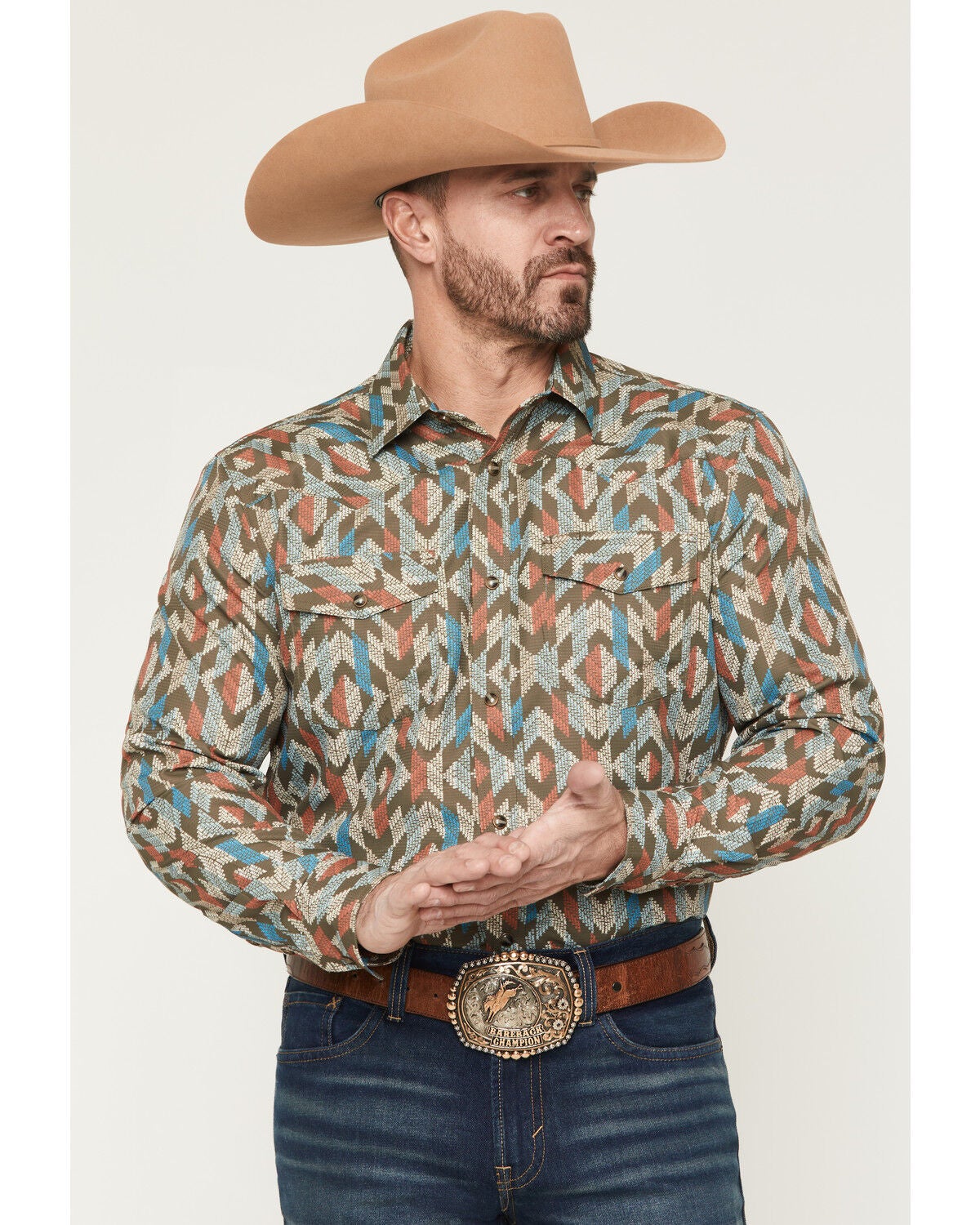 Men's RANK 45 TEK Tracker Geo Print Long Sleeve Snap Performance West