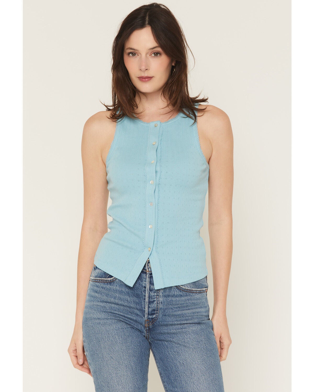Women's Blue Life Evie Button-Up Pointelle Tank