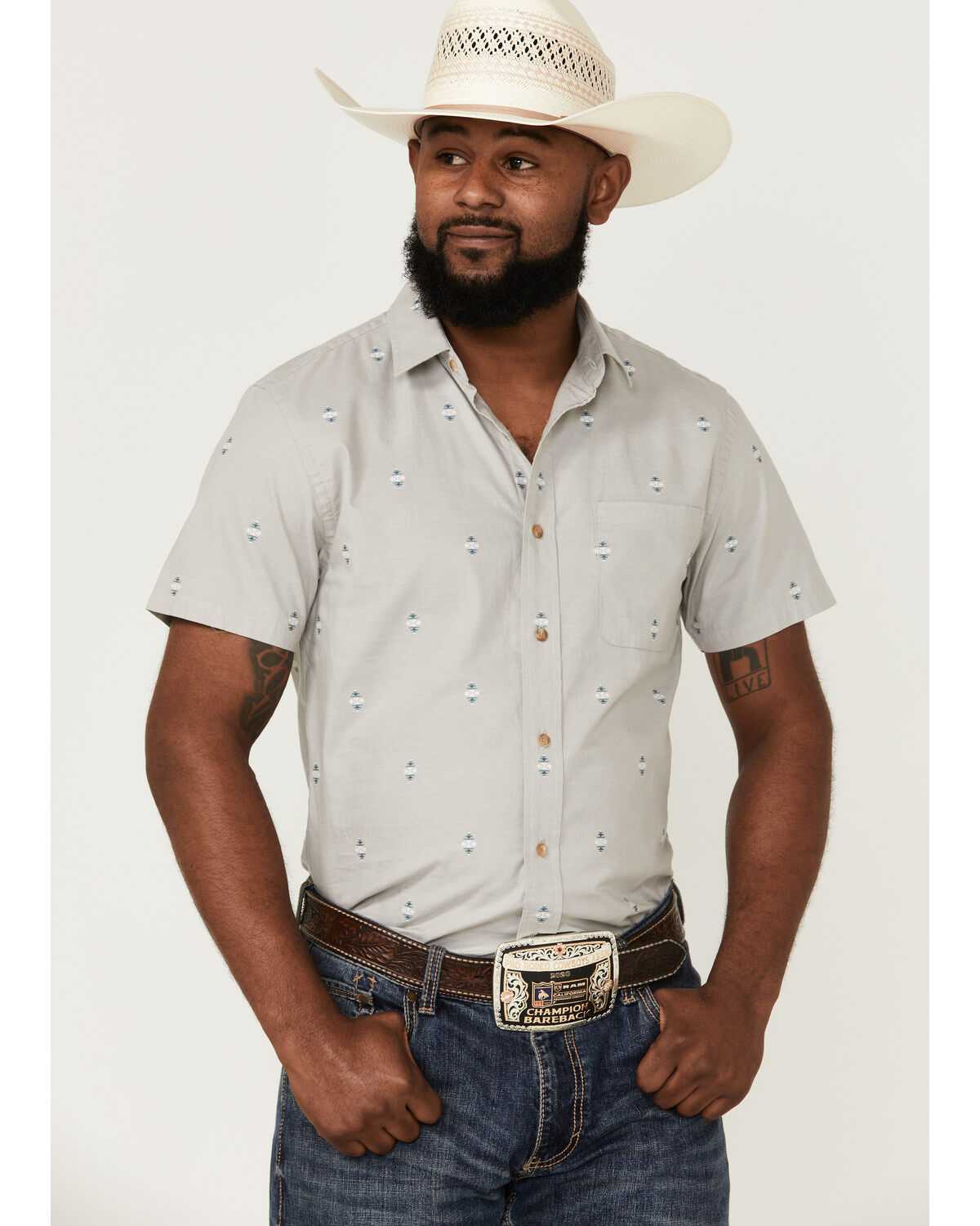 Men's Pendleton Carson Chambray Dobby Short Sleeve Button Down Western