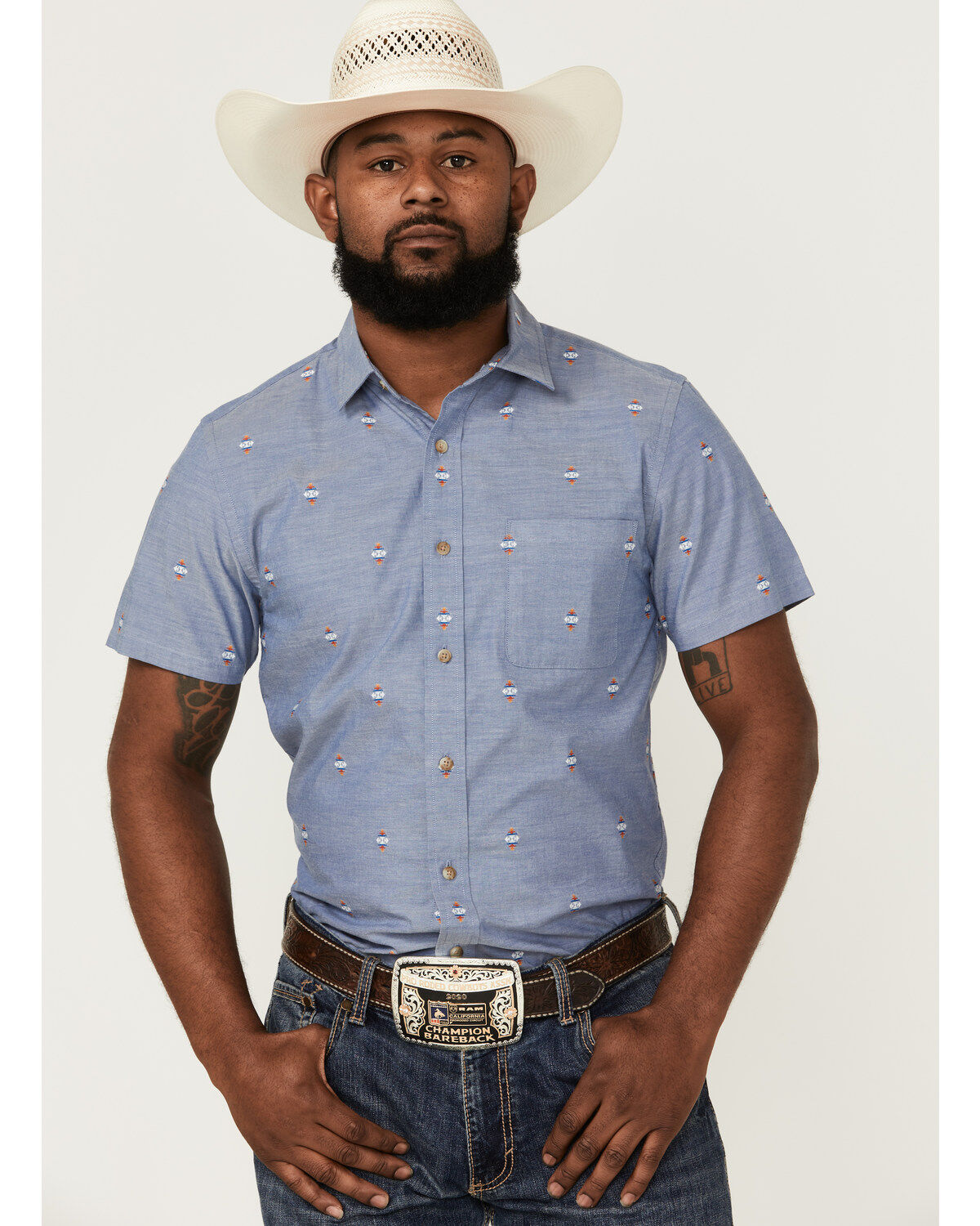 Men's Pendleton Carson Chambray Dobby Short Sleeve Button Down Western