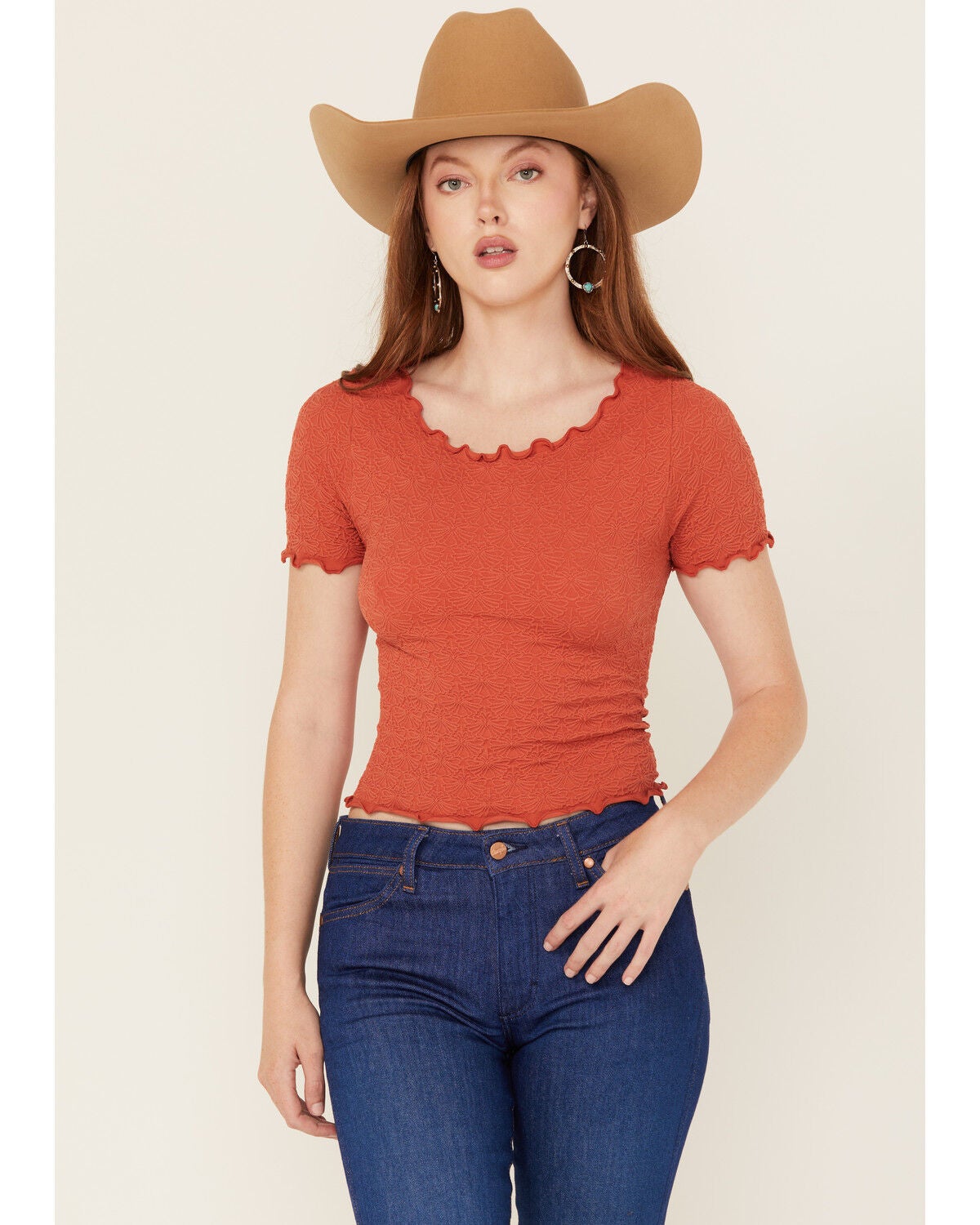 Women's Fornia Solid Lettuce Edge Short Sleeve Tee