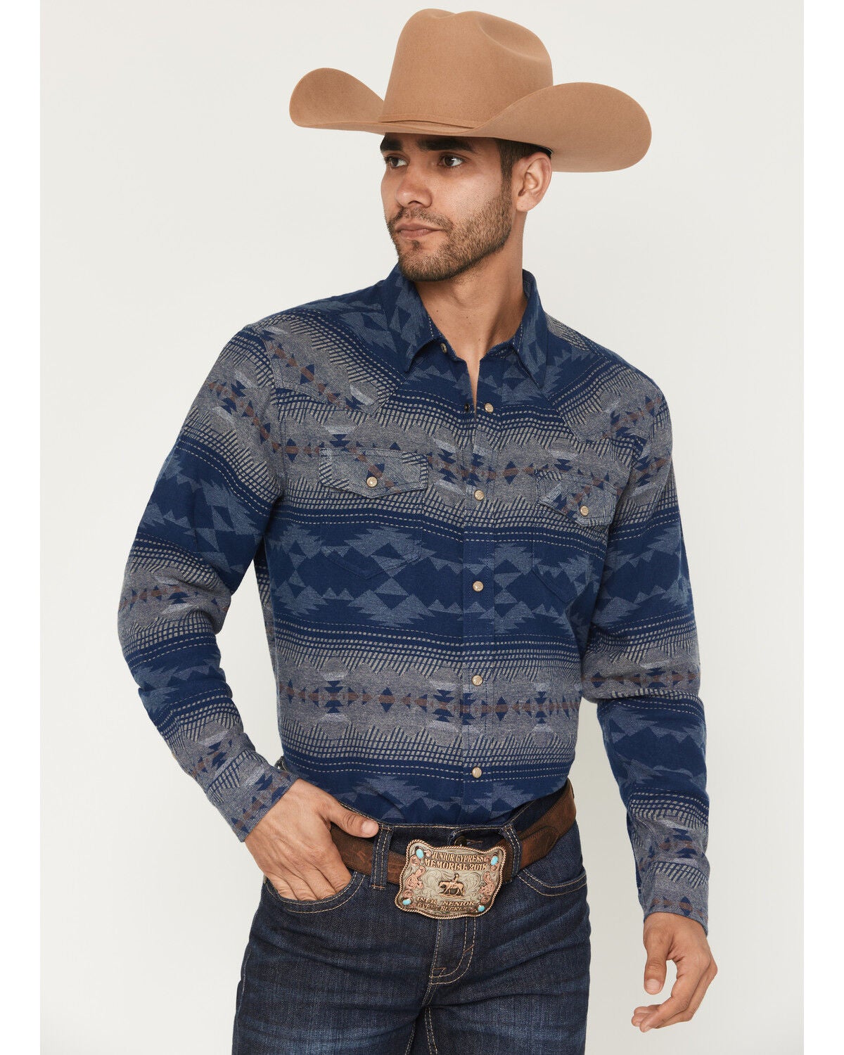 Men's Cody James Arrow Bear Southwestern Long Sleeve Snap Flannel Shir