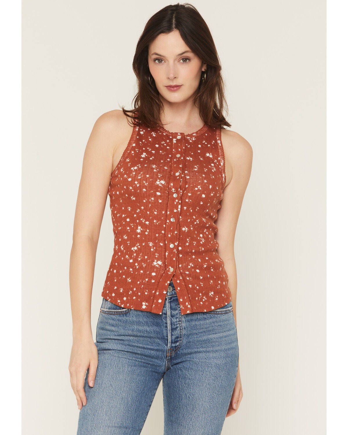 Women's Blue Life Evie Button-Up Pointelle Tank