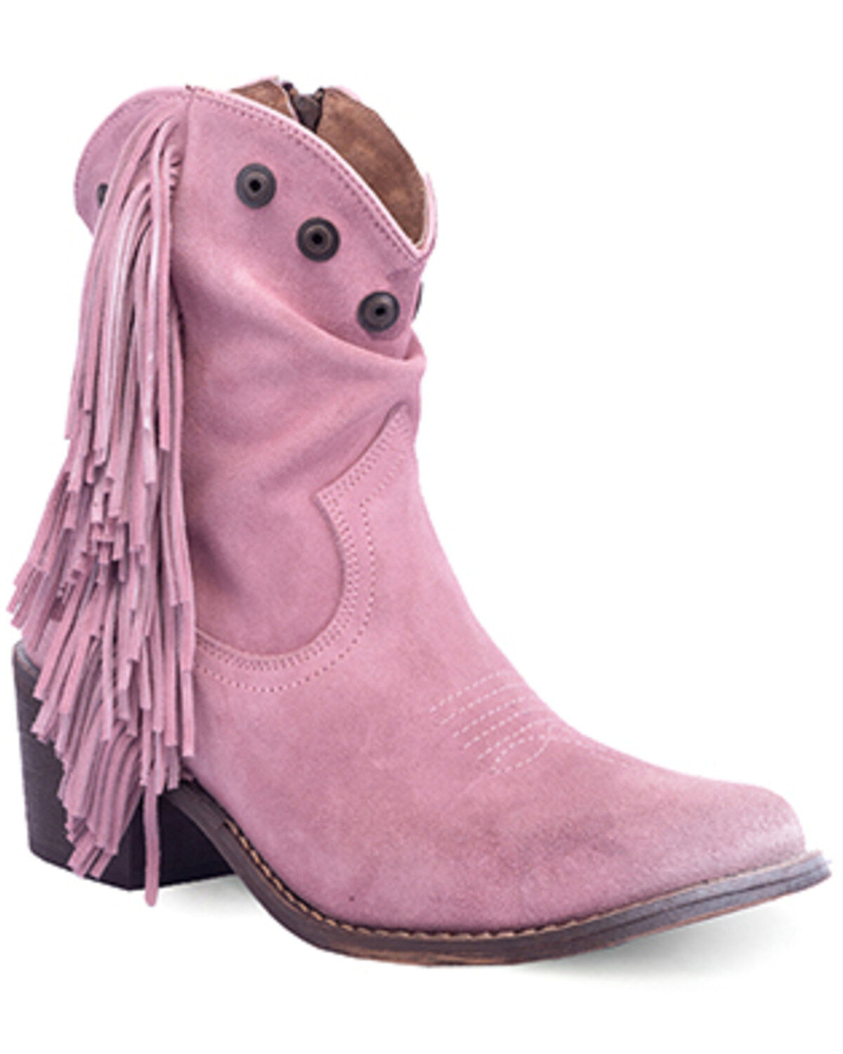 Women's Circle G Studded Suede Fringe Ankle Boots - Round Toe