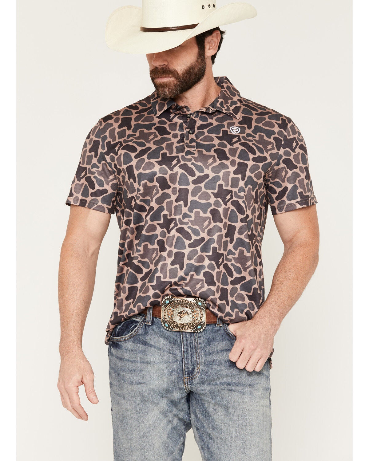 Men's Rock & Roll Denim X Koe Wetzel Camo Print Short Sleeve Button-Do