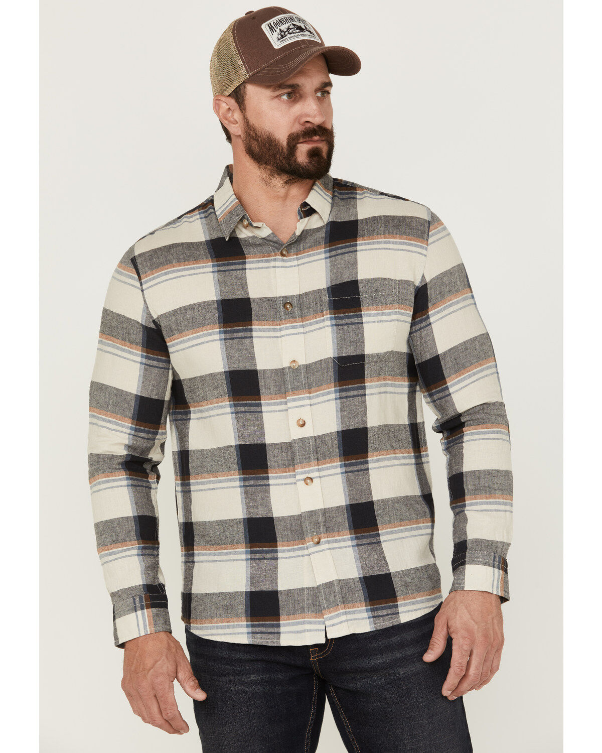 Men's Pendleton Linen Large Plaid Long Sleeve Button Down Western Shir