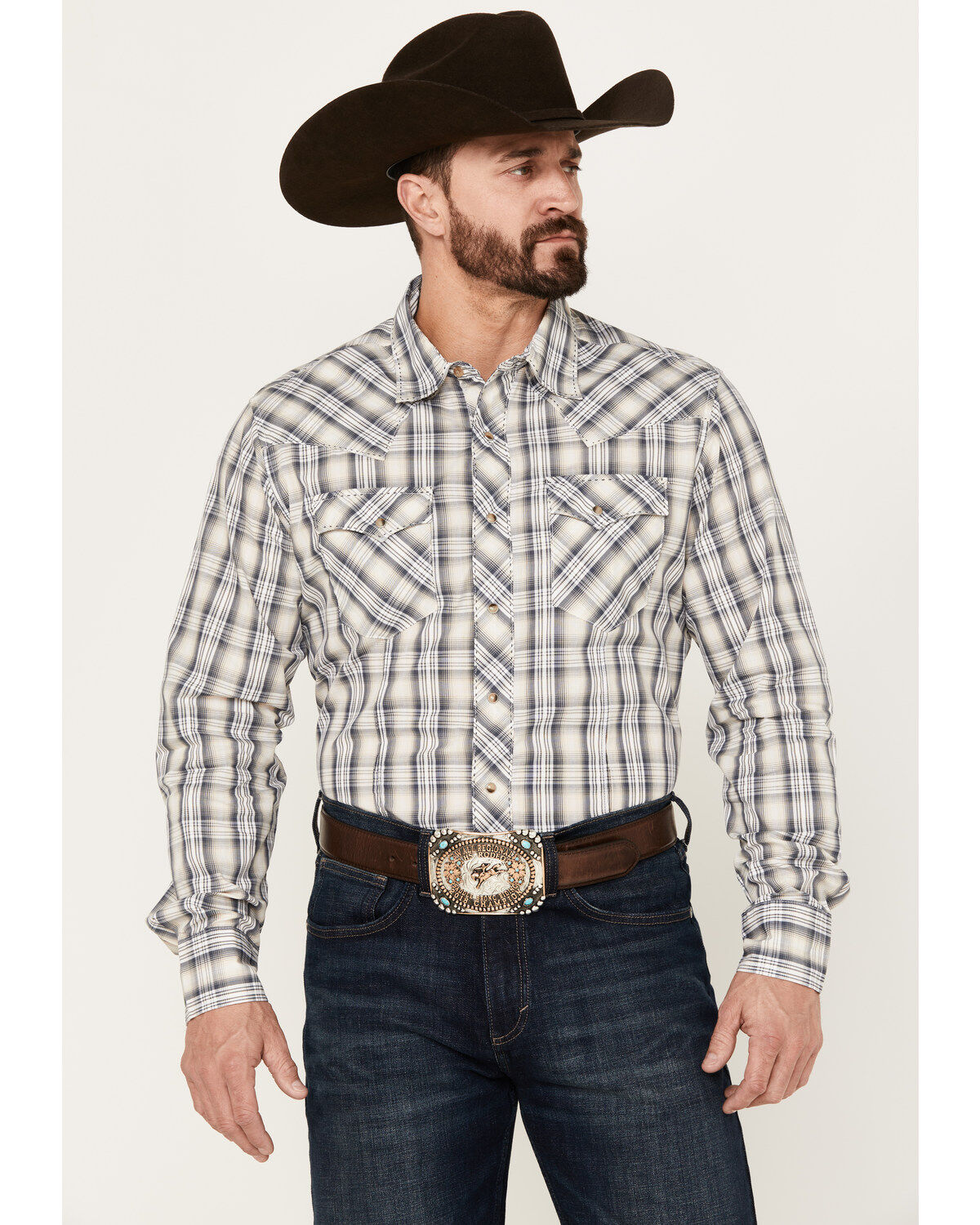 Men's Wrangler Plaid Print Long Sleeve Snap Western Shirt