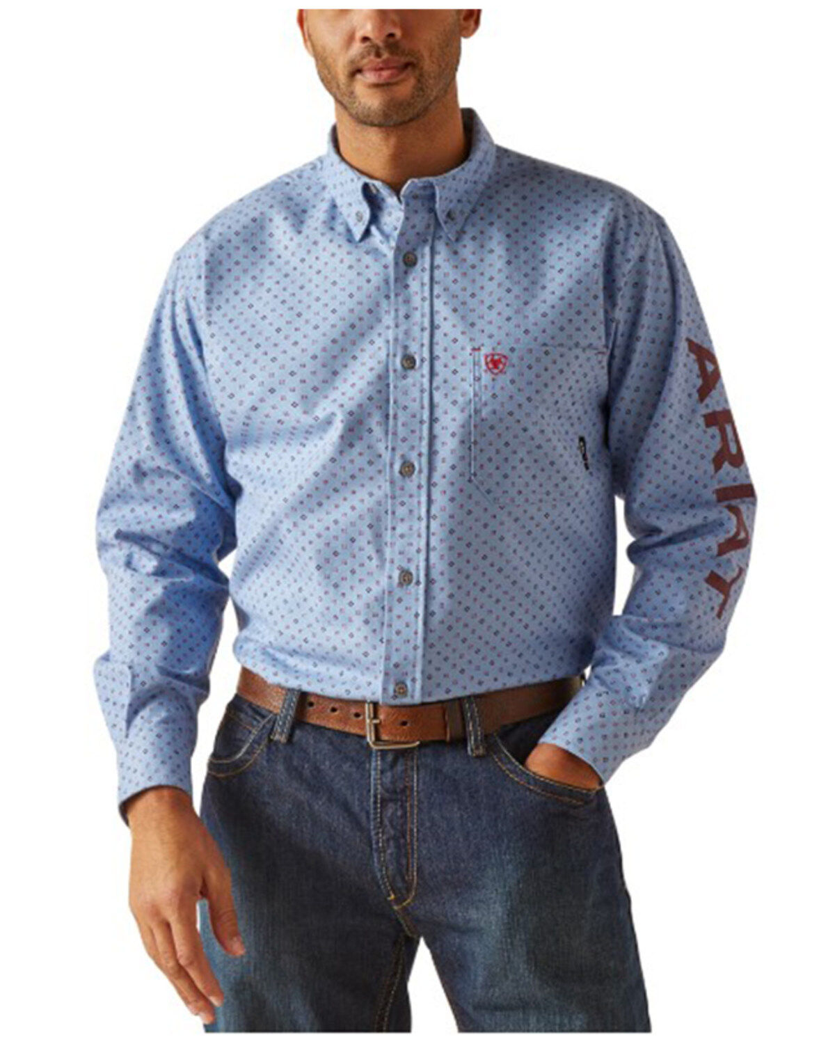 Men's Ariat FR Gunner Logo Geo Print Long Sleeve Button-Down Work Shir