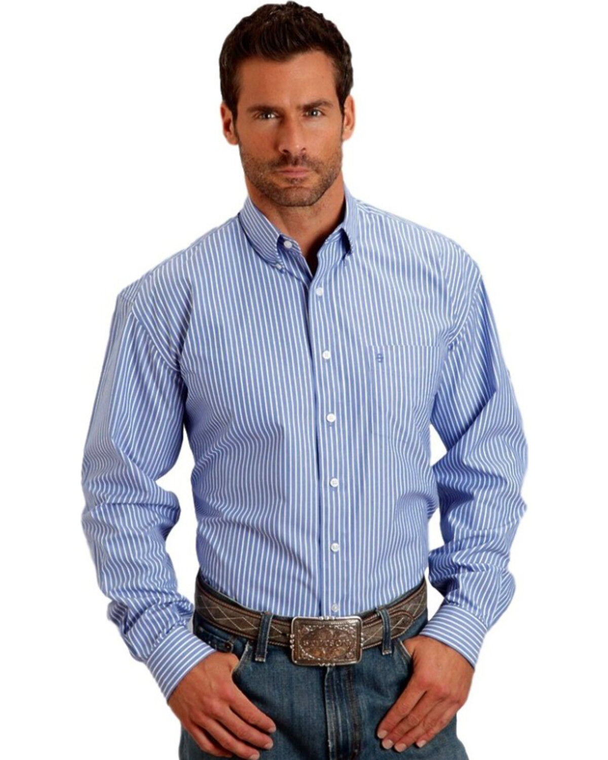 Men's Stetson Open One Pocket Striped Long Sleeve Button Down Western