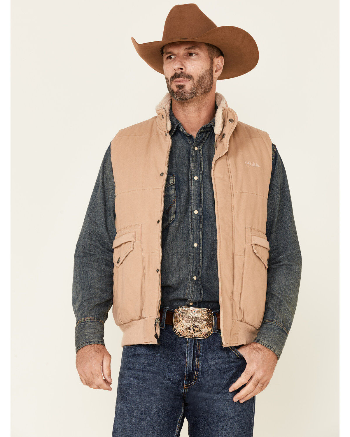 Men's Powder River Outfitters Tan CC Brushed Canvas Storm-Flap Vest