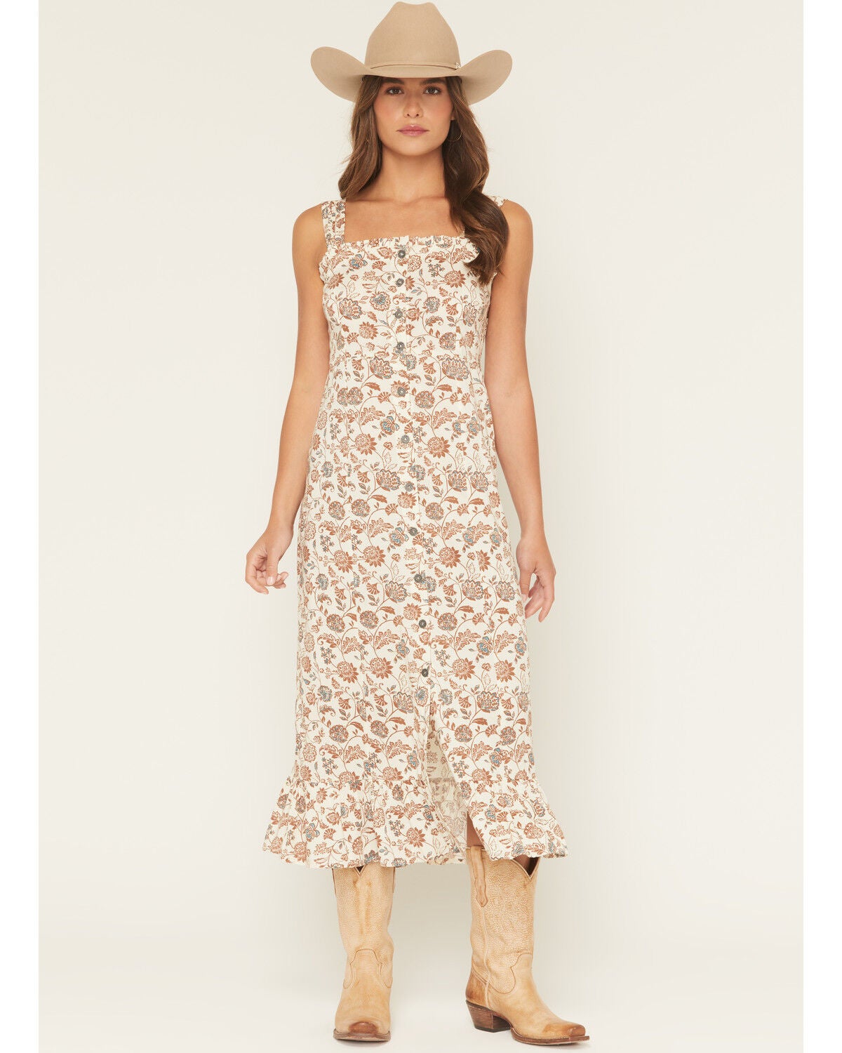 Women's Cotton & Rye Floral Print Sleeveless Button-Down Midi Dress