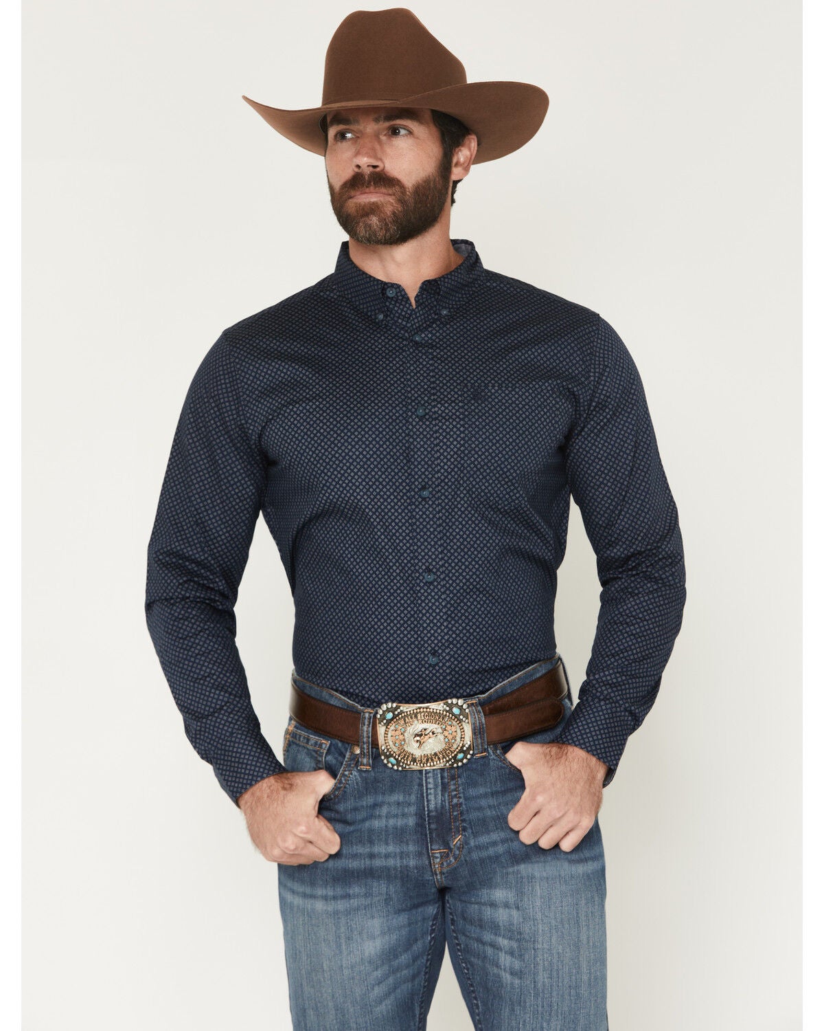 Men's Cody James Tripp Micro Geo Print Long Sleeve Button-Down Stretch