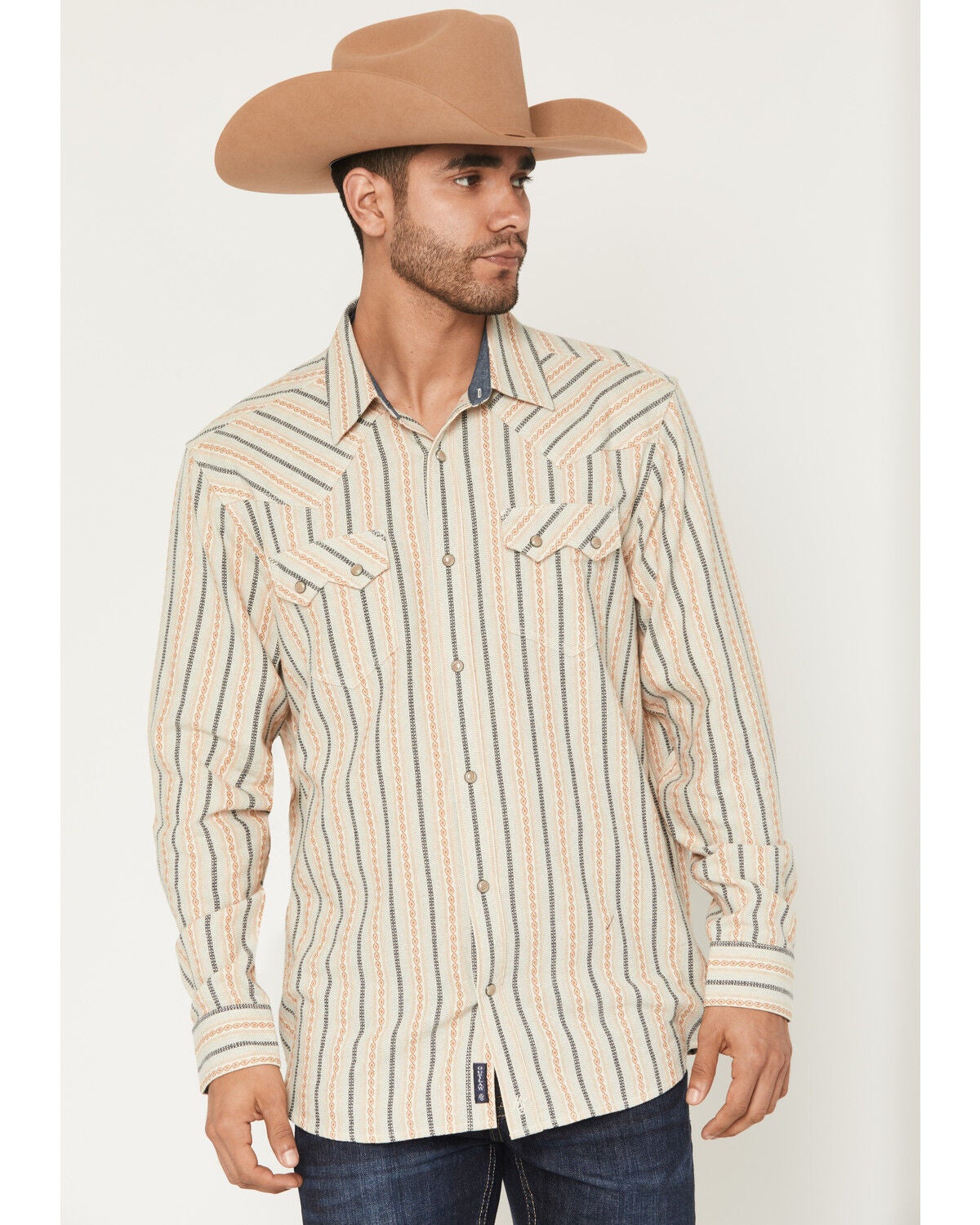 Men's Moonshine Spirit Archive Dobby Striped Print Long Sleeve Snap W