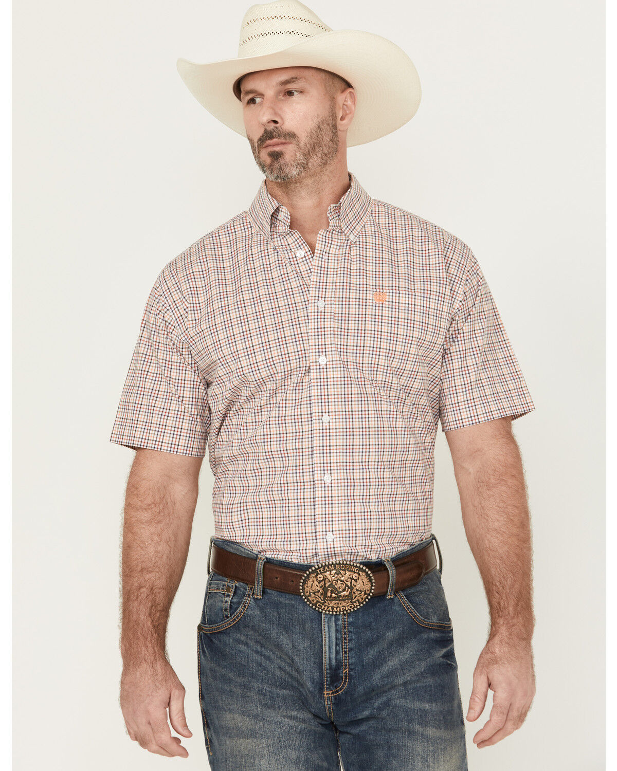 Men's Cinch Plaid Print Short Sleeve Button-Down Western Shirt