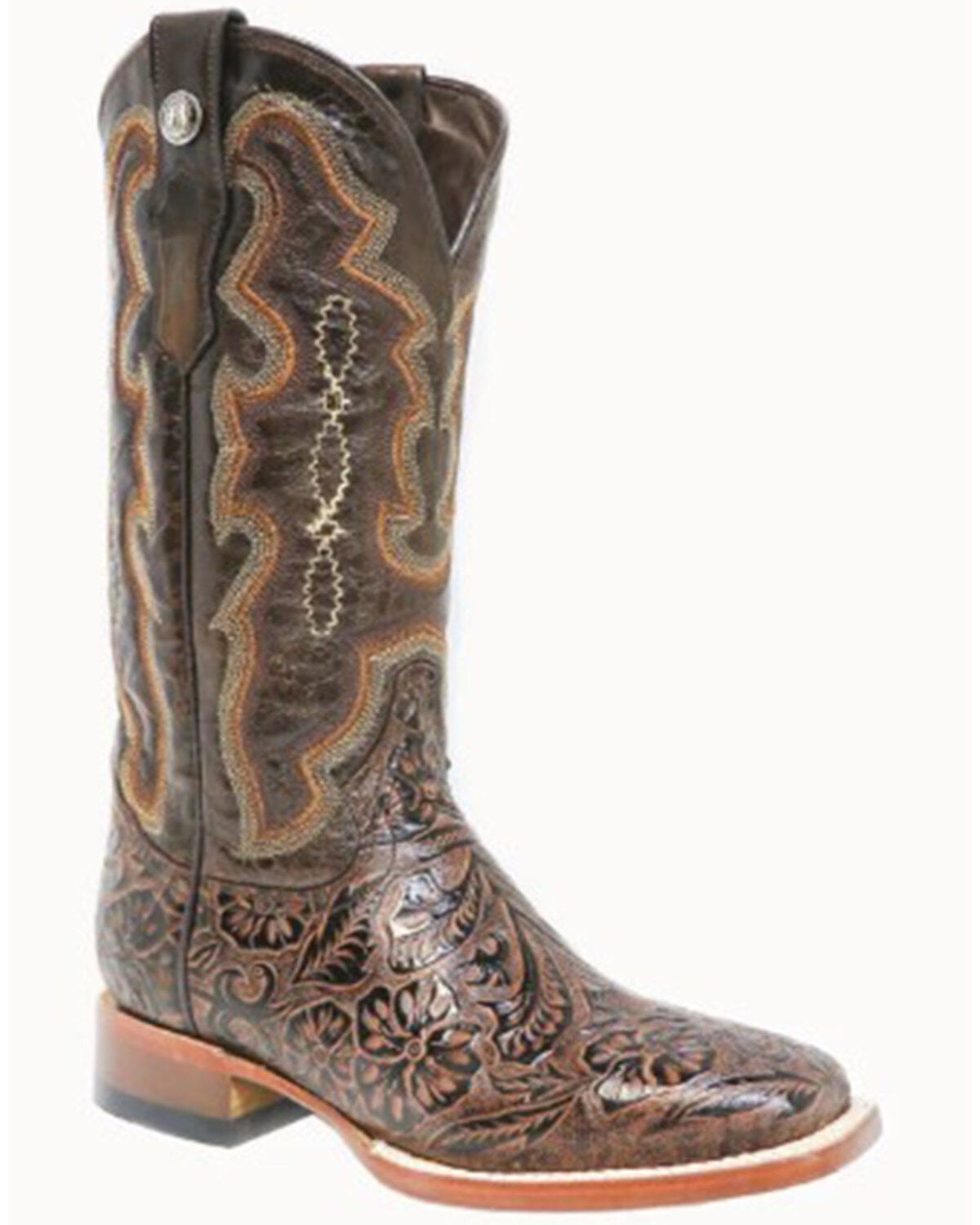 Women's Tanner Hand Tooled Floral Western Boots - Broad Square Toe