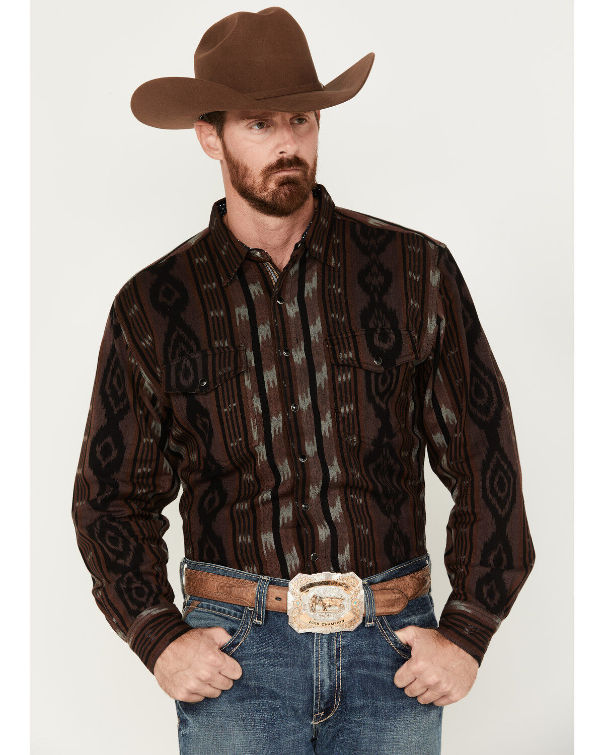 Men's Scully Jacquard Southwestern Stripe Long Sleeve Snap Shirt