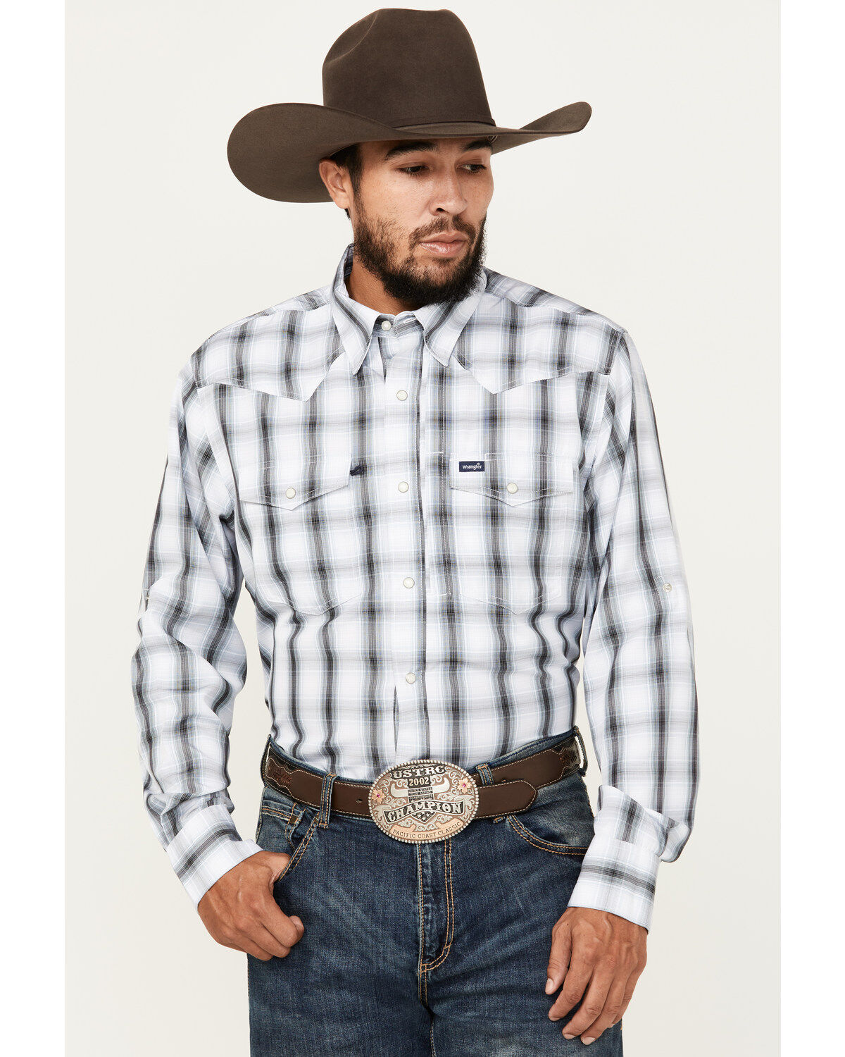 Men's Wrangler Plaid Print Long Sleeve Snap Western Performance Shirt