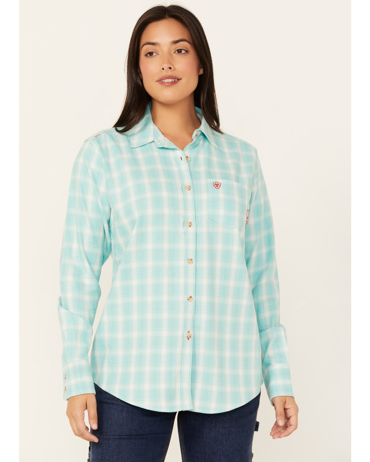 Women's Ariat FR Catalina Plaid Print Long Sleeve Button-Down Work Shi