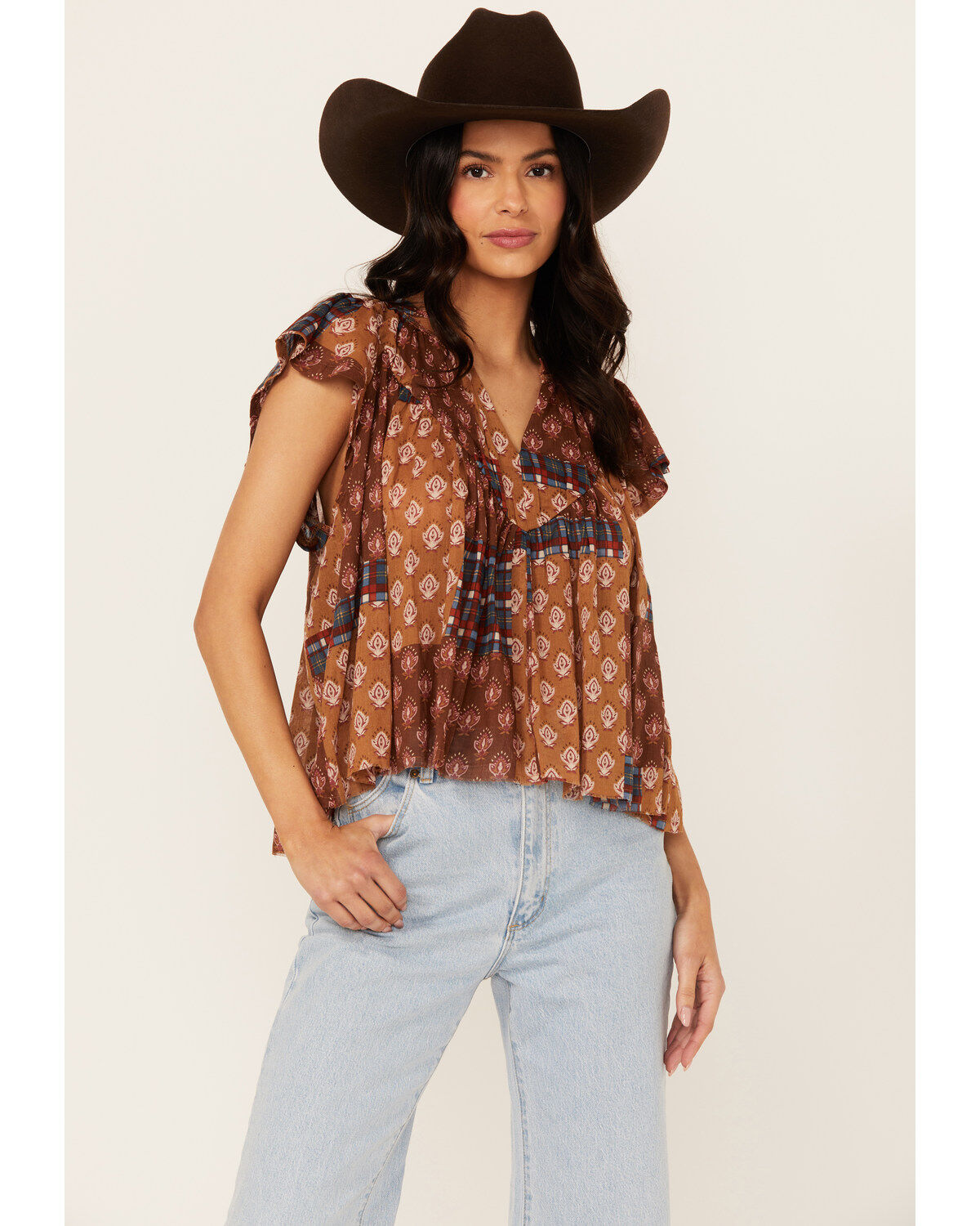 Women's Cleo + Wolf Bogota Patchwork Printed Blouse