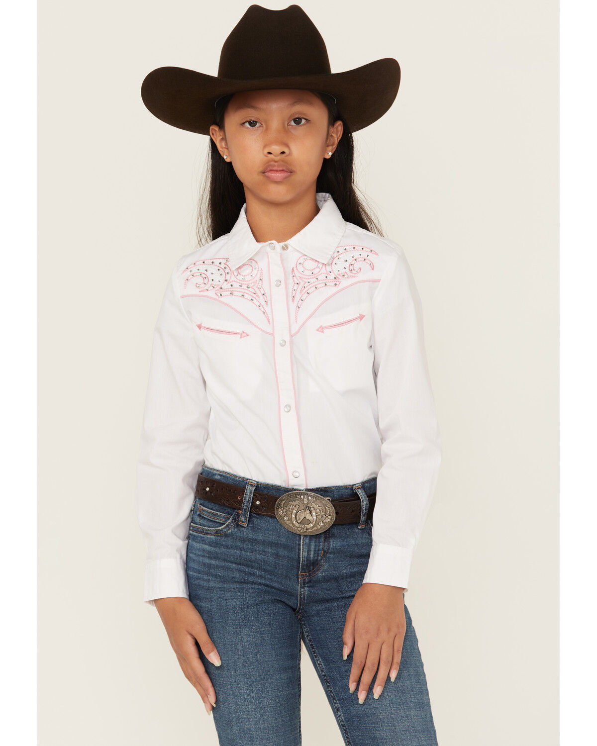 Girls' Rodeo Clothing Bedazzled Long Sleeve Pearl Snap Western Shirt