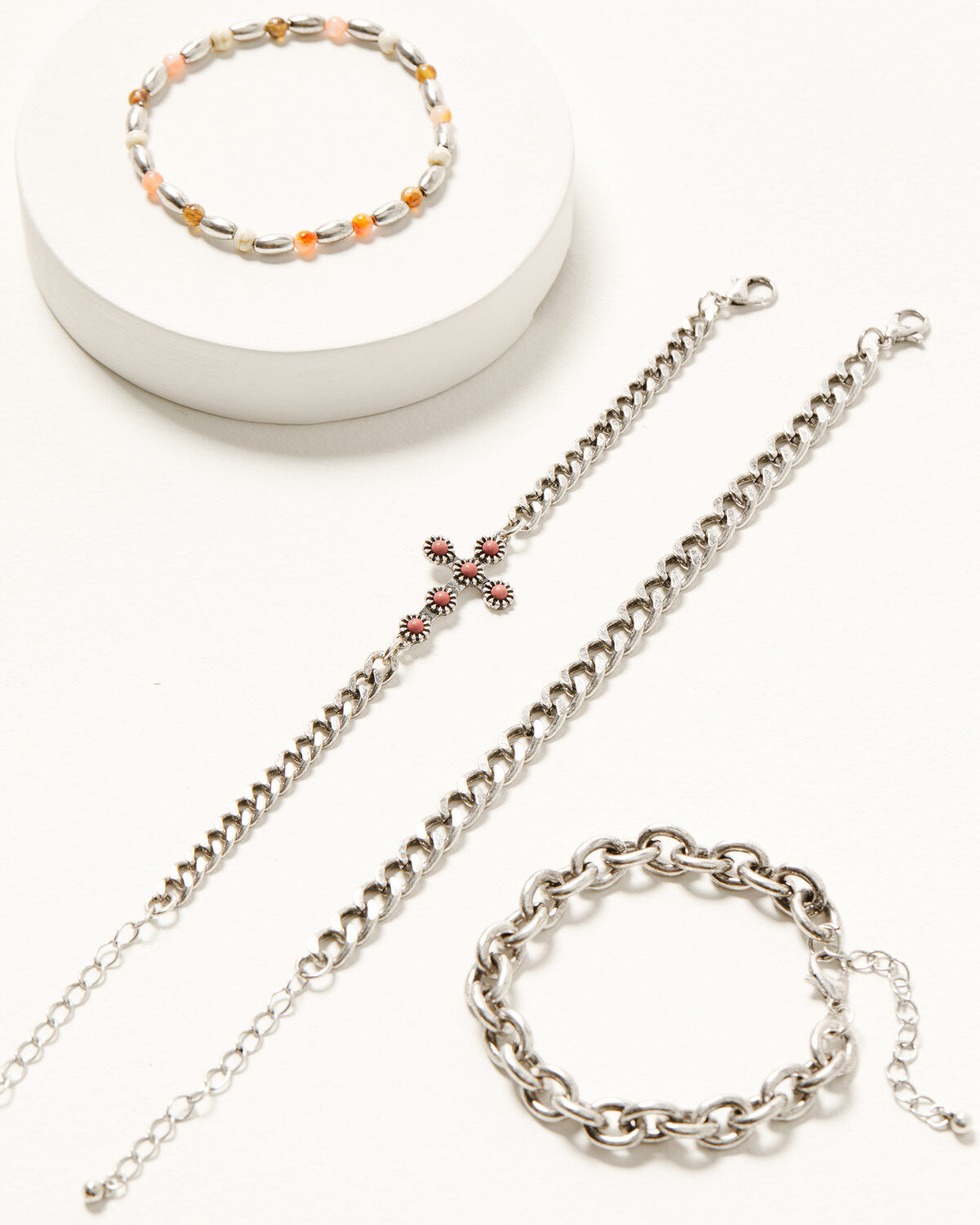 Women's Shyanne Cross And Beaded Chain Layered Bracelet Set - 4 Piece