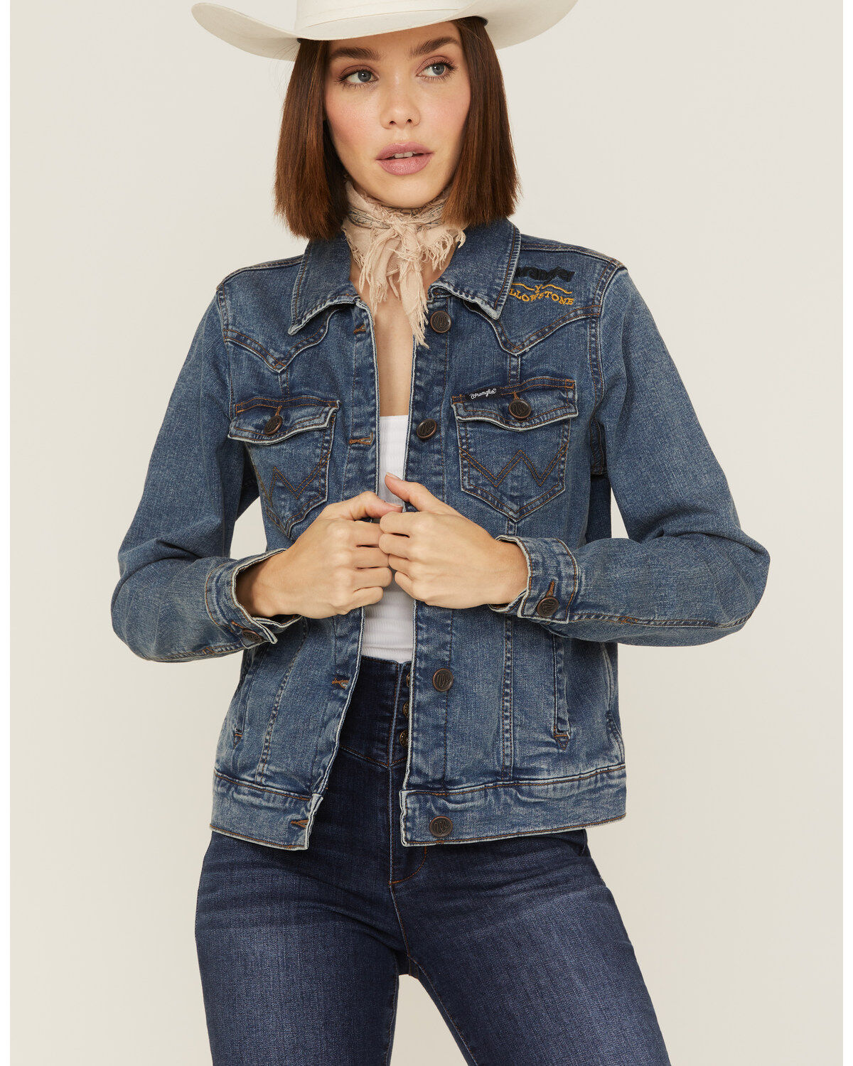Women's Wrangler Yellowstone Laser Denim Jacket