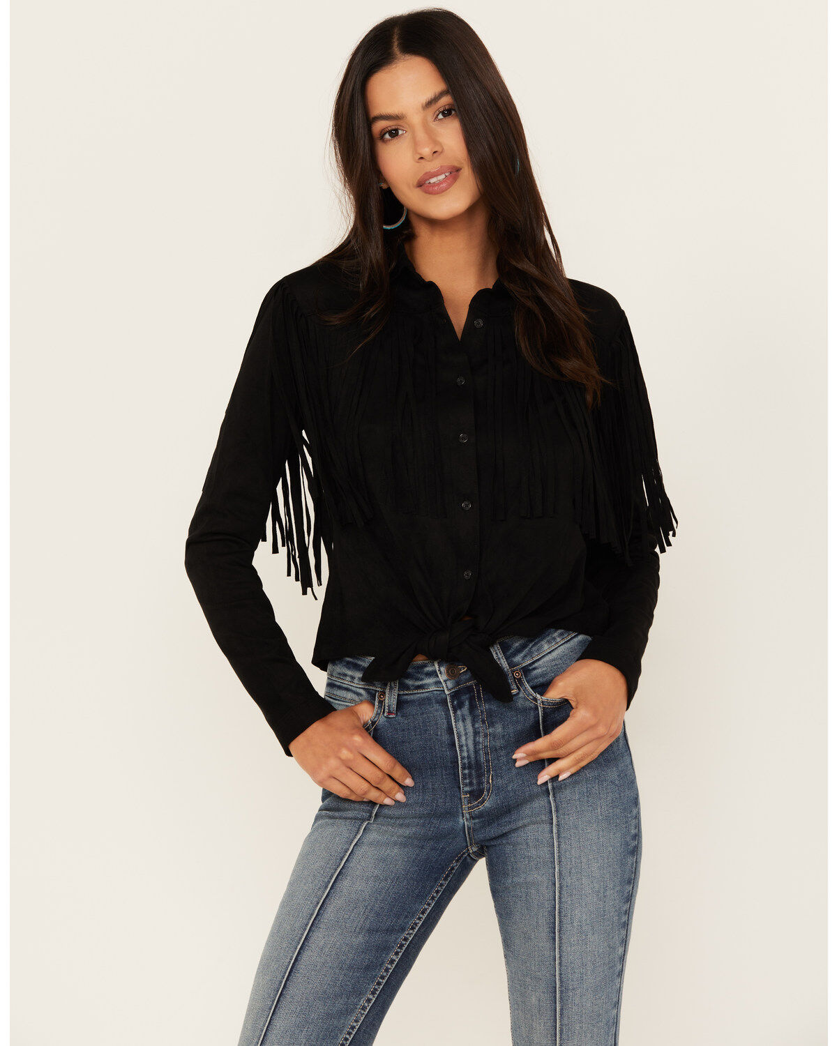 Women's Idyllwind Fate Tie Front Faux Suede Fringe Top