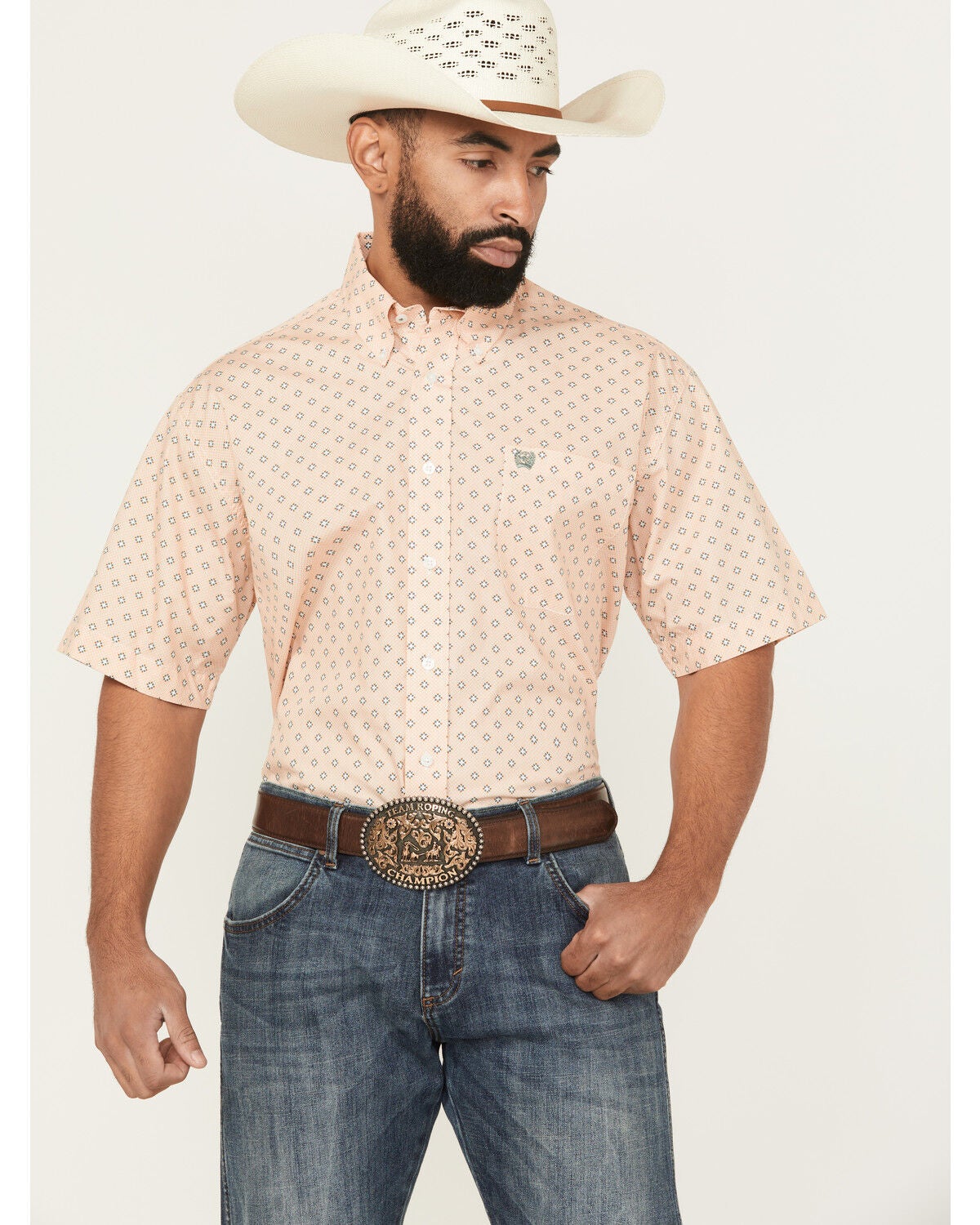 Men's Cinch Geo Print Short Sleeve Button-Down Western Shirt - Big