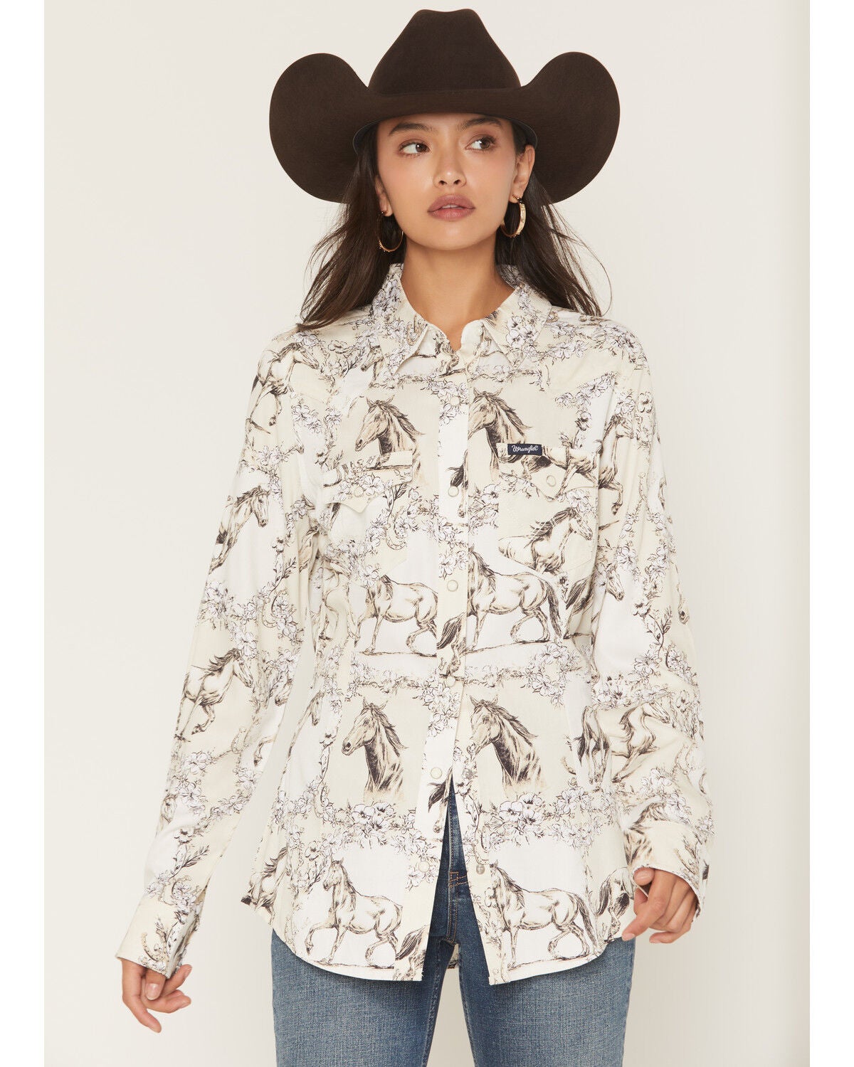 Women's Wrangler Retro Floral Horse Conversational Print Long Sleeve S