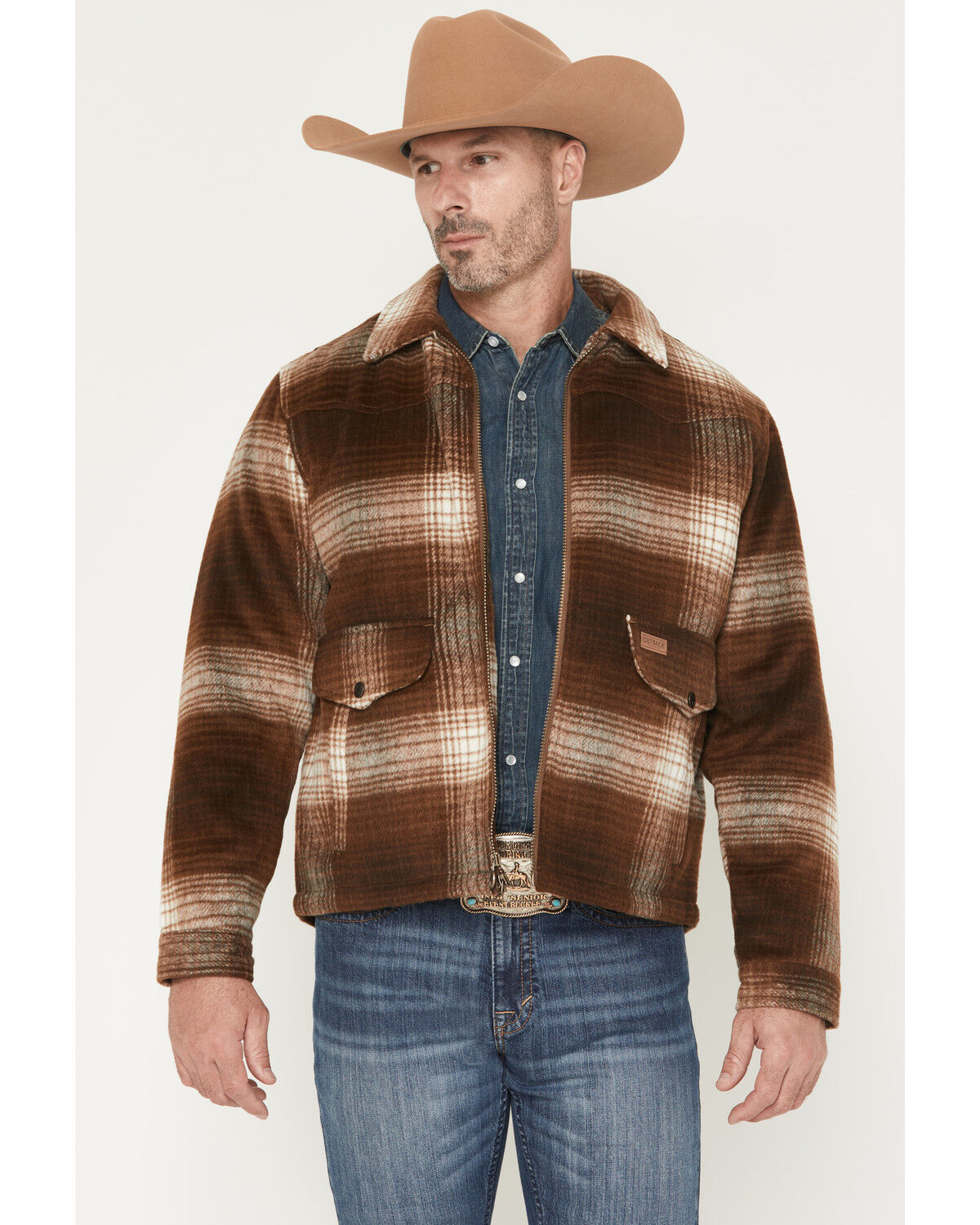 Men's Outback Trading Co Silas Plaid Print Zip-Up Concealed Carry Jack