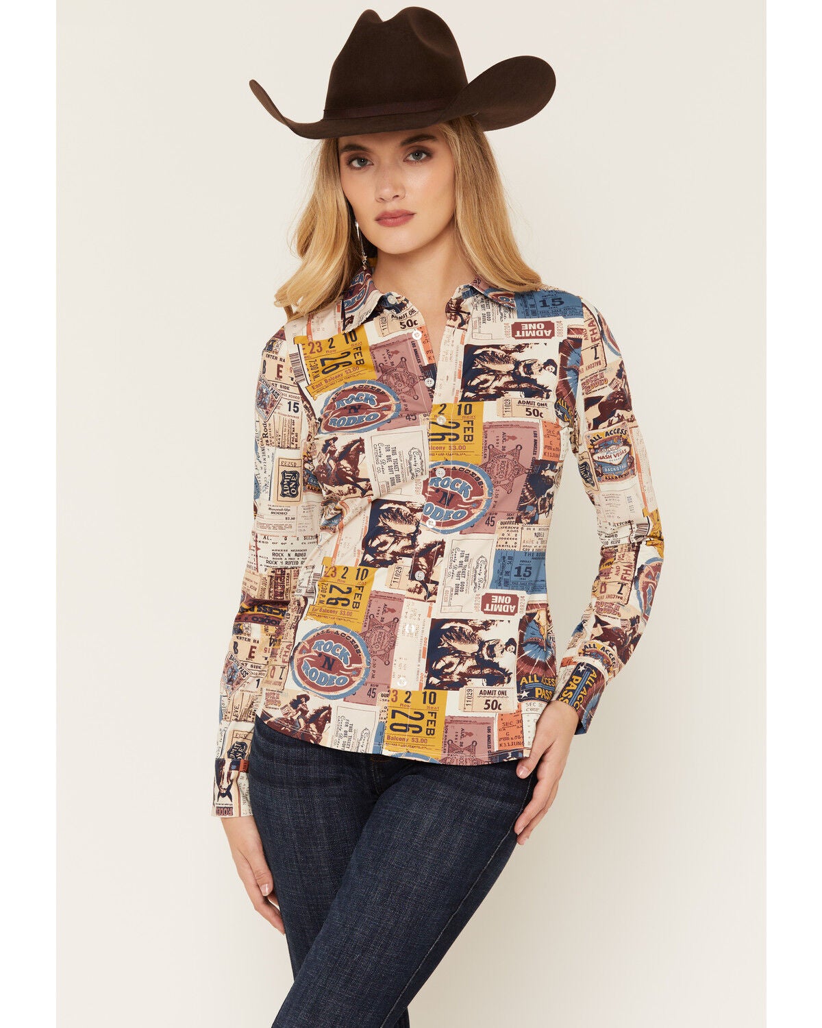 Women's Idyllwind Western Postcard Print Long Sleeve Pullover Stretch