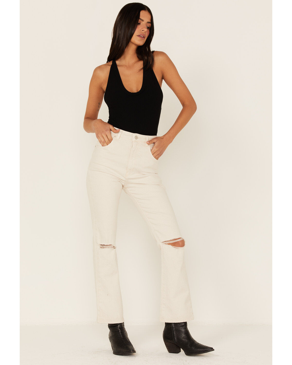 Women's Rolla's High Rise Distressed Cropped Dusters Bootcut Jeans