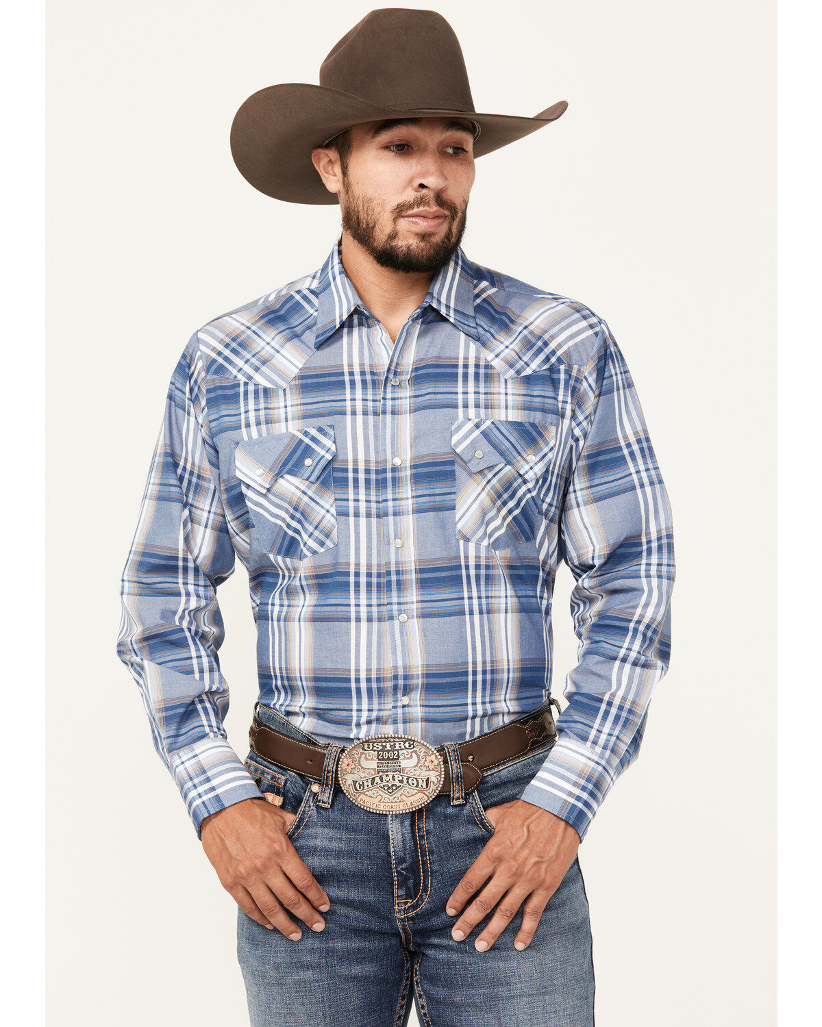 Men's Ely Walker Plaid Print Long Sleeve Snap Western Shirt