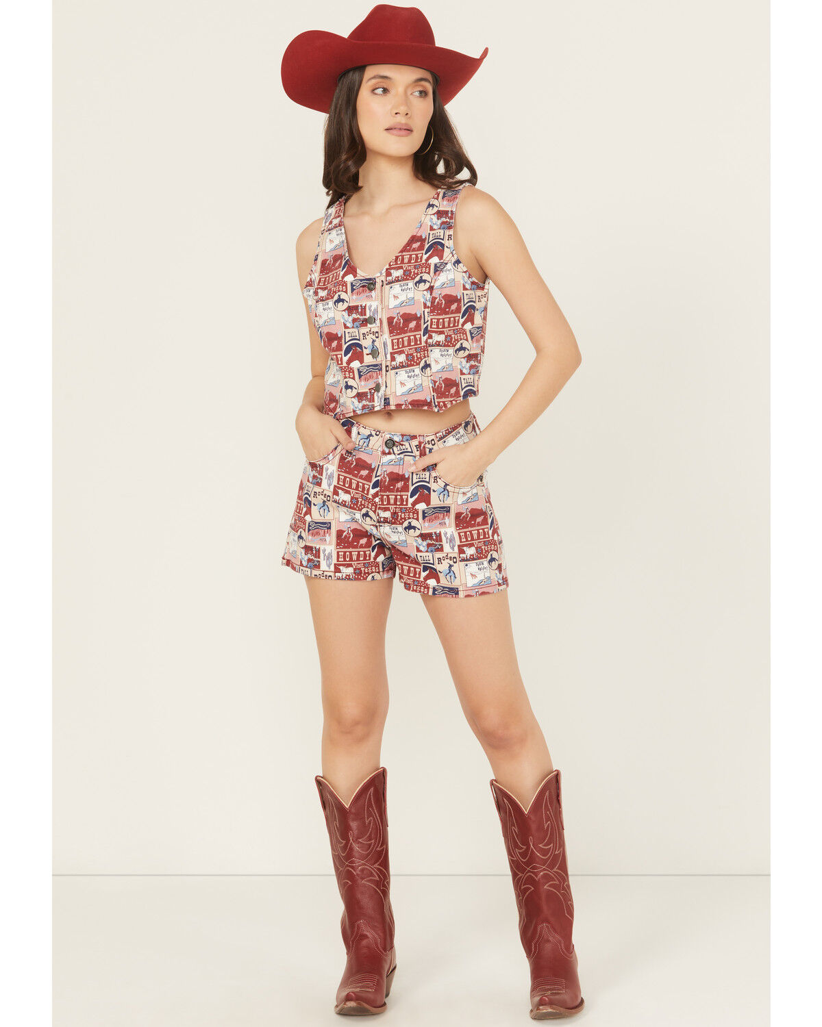 Women's Rock & Roll Denim High Rise Americana Print Stretch Denim Shor