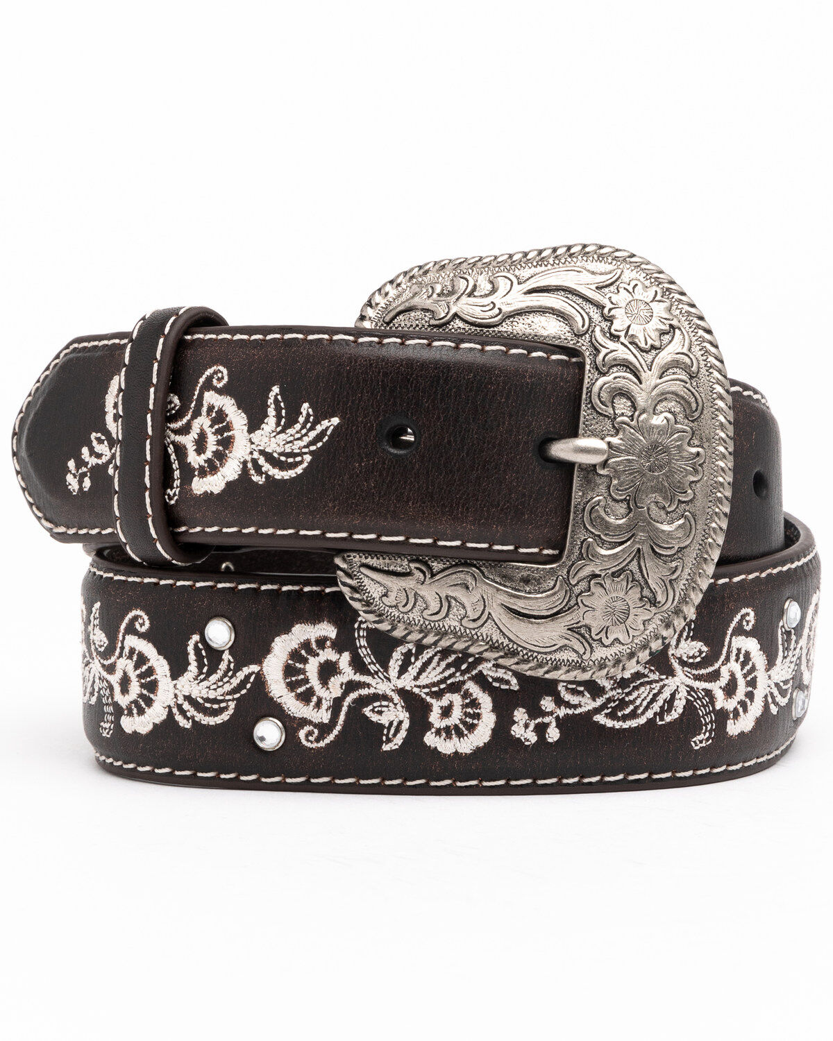 Women's Shyanne Chocolate Floral Embroidered Crystal Western Belt