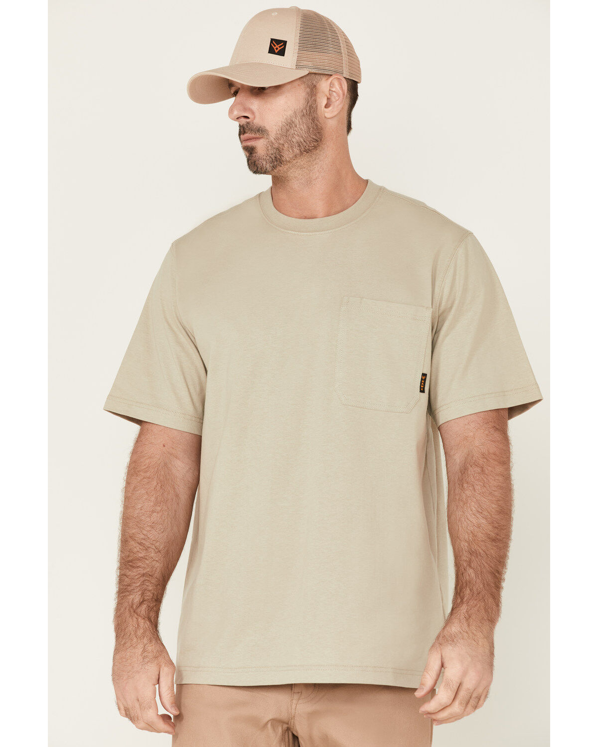 Men's Hawx Solid Taupe Force Heavyweight Short Sleeve Work Pocket T-Sh