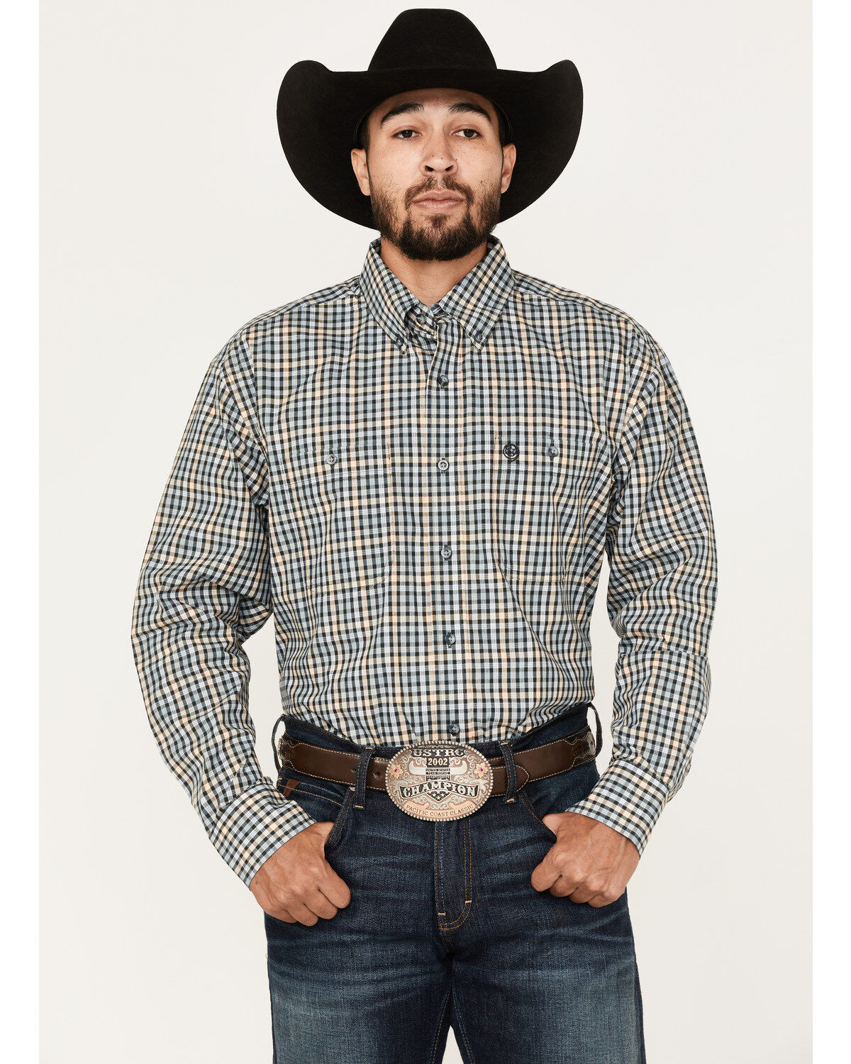 Men's Wrangler George Strait By Plaid Print Button Down Shirt