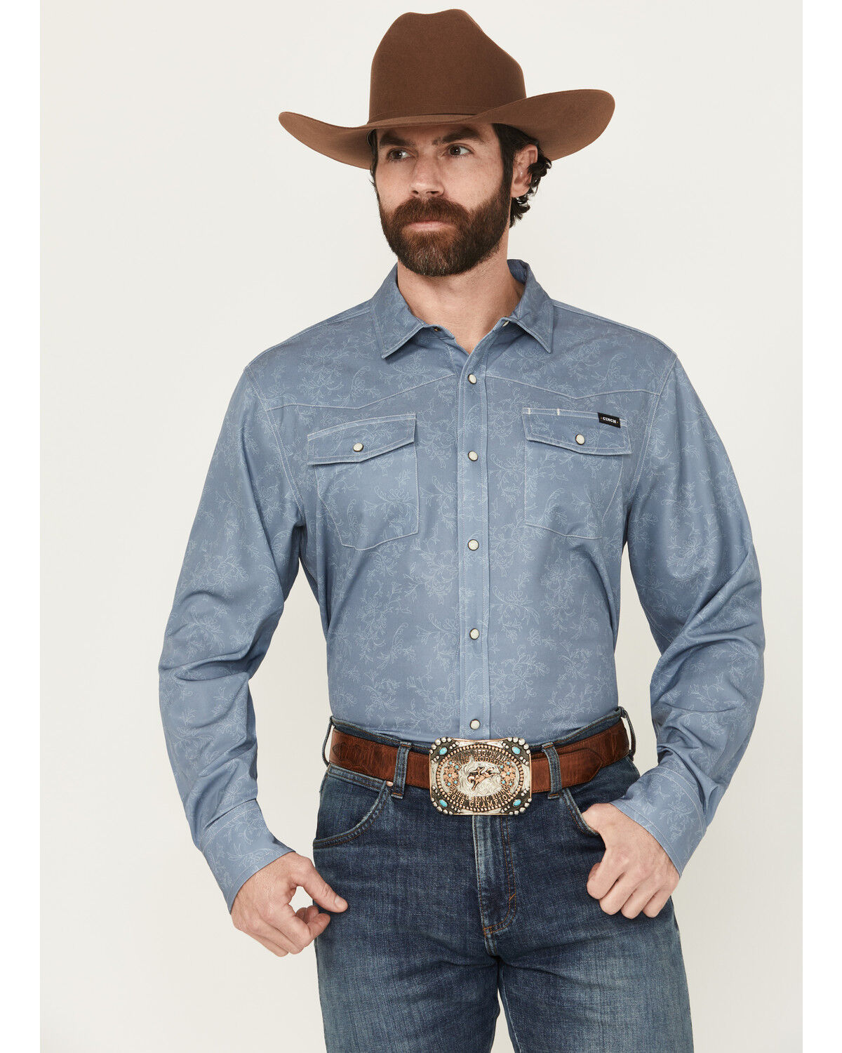 Men's Cinch Tonal Floral Long Sleeve Snap Performance Western Shirt