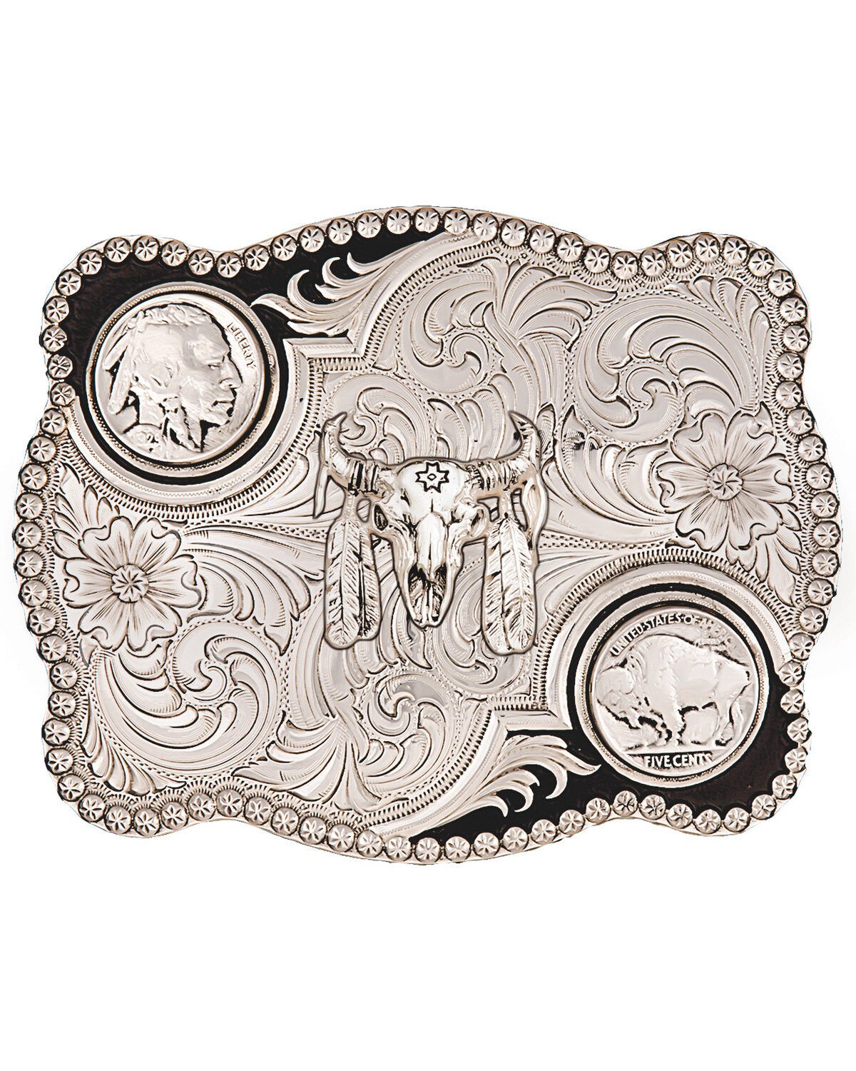 Men's Montana Silversmiths Antiqued Buffalo Nickel and Skull Buckle
