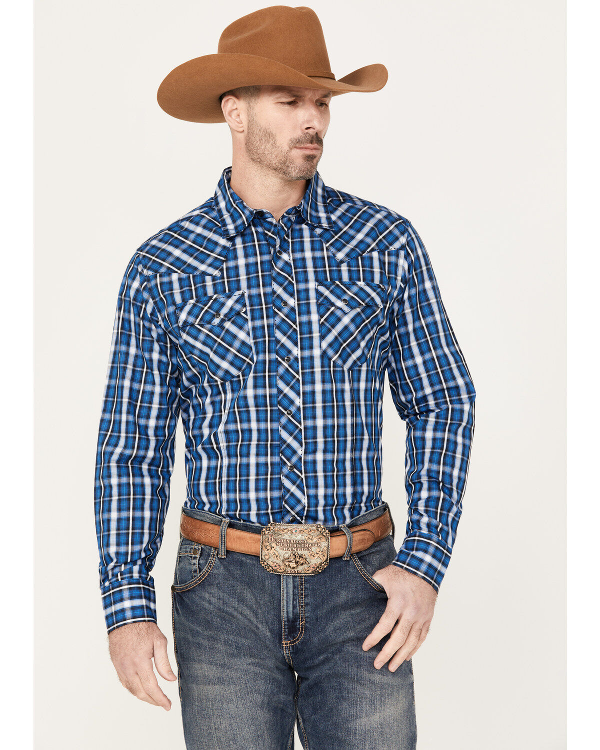 Men's Wrangler Plaid Print Long Sleeve Snap Western Shirt