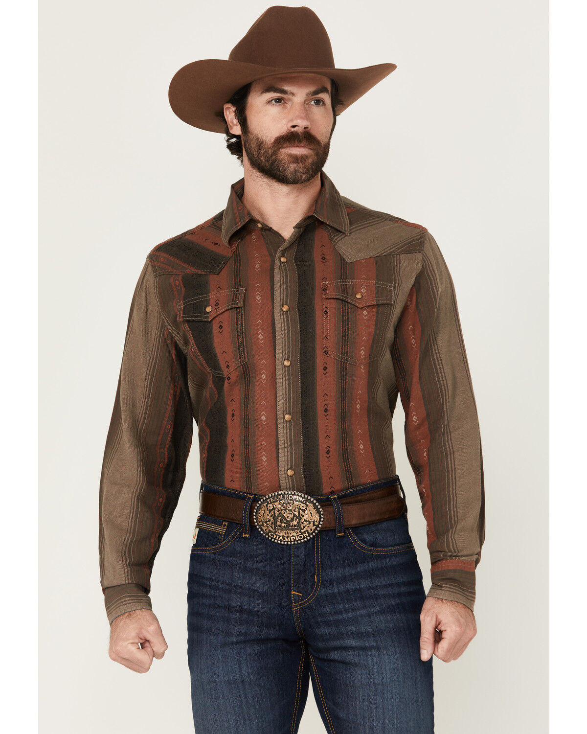 Men's Wrangler Retro Striped Print Long Sleeve Snap Western Shirt