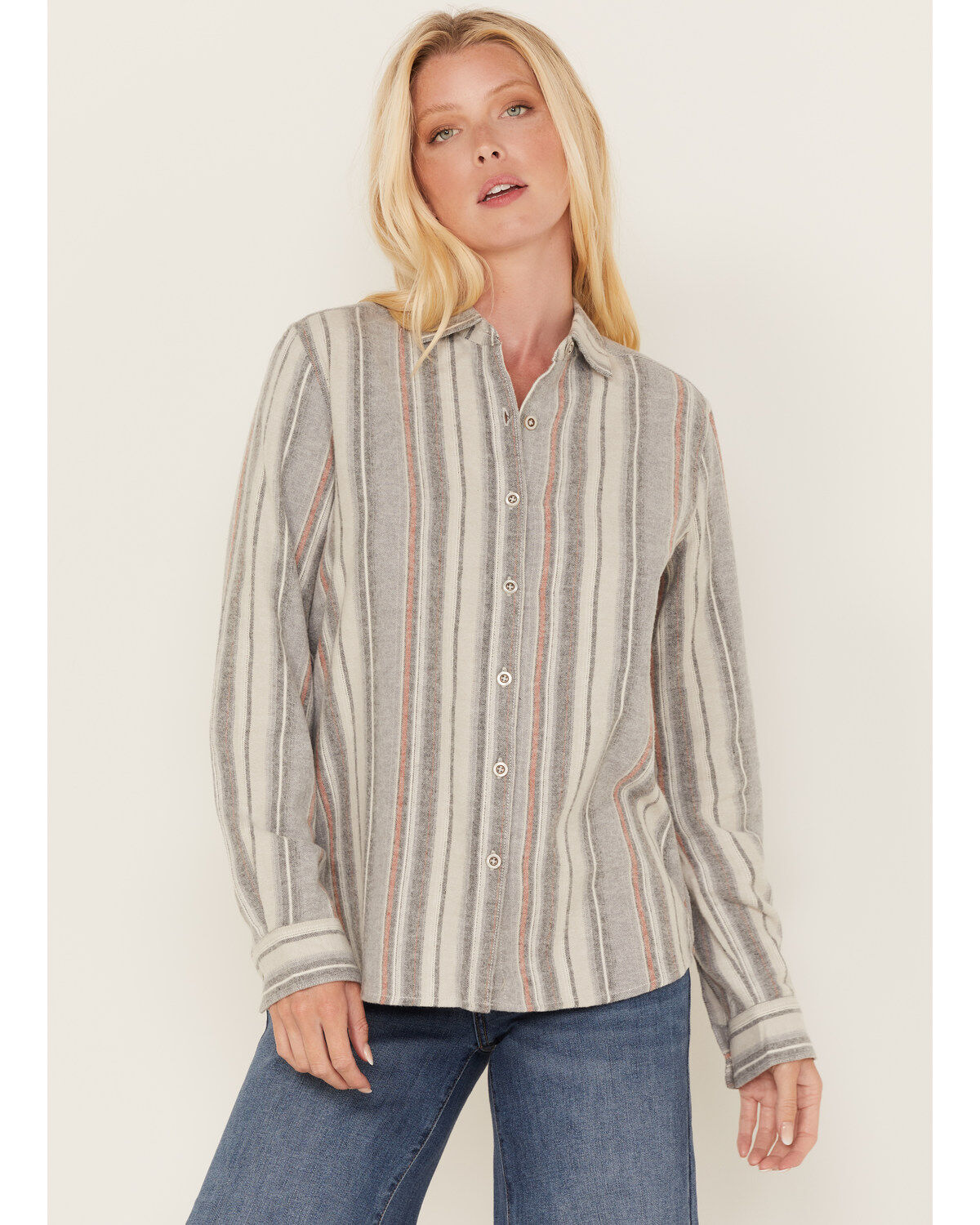 Women's North River Stripe Print Long Sleeve Button Down Flannel Shirt