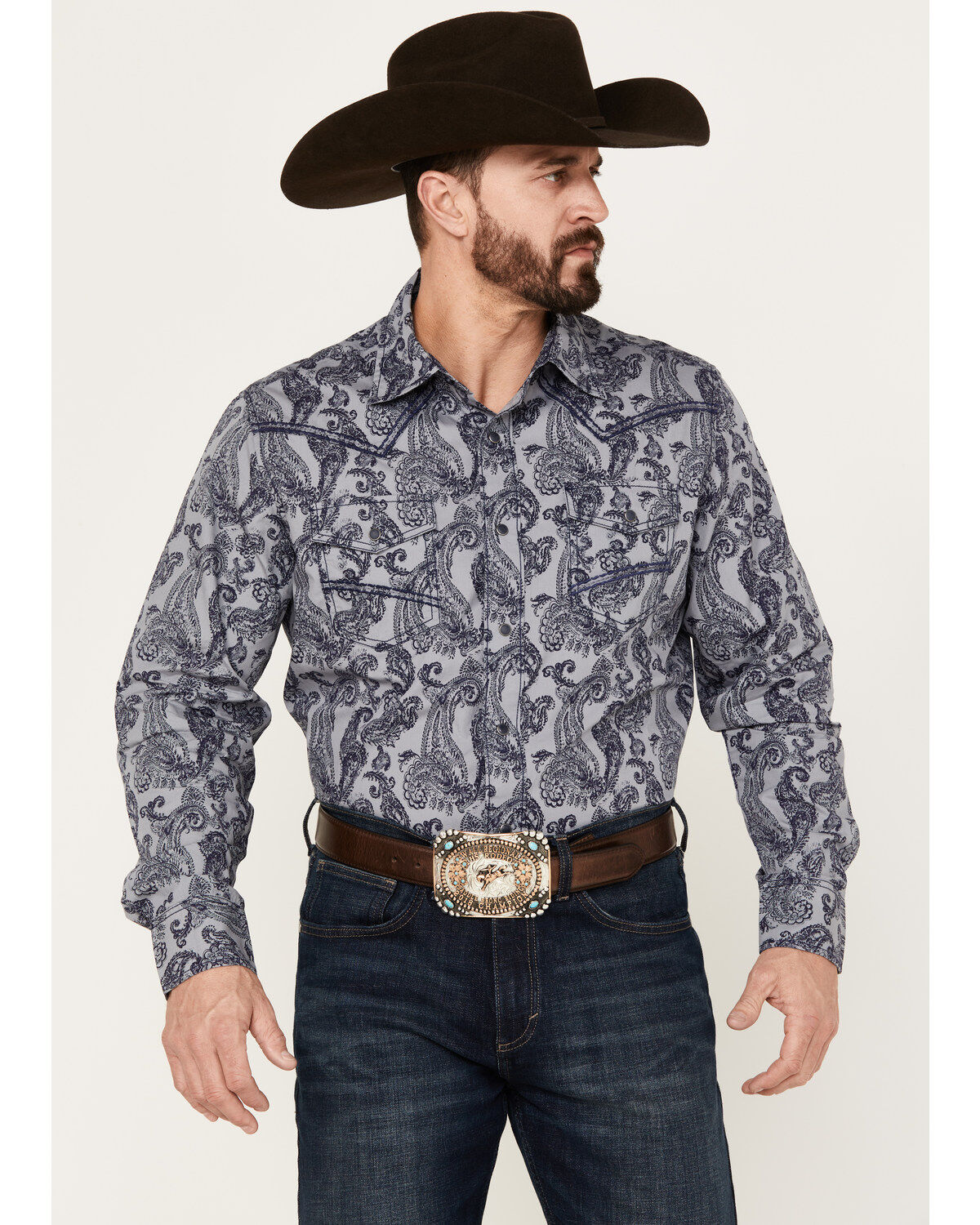 Men's Wrangler Rock 47 Paisley Print Long Sleeve Snap Western Shirt