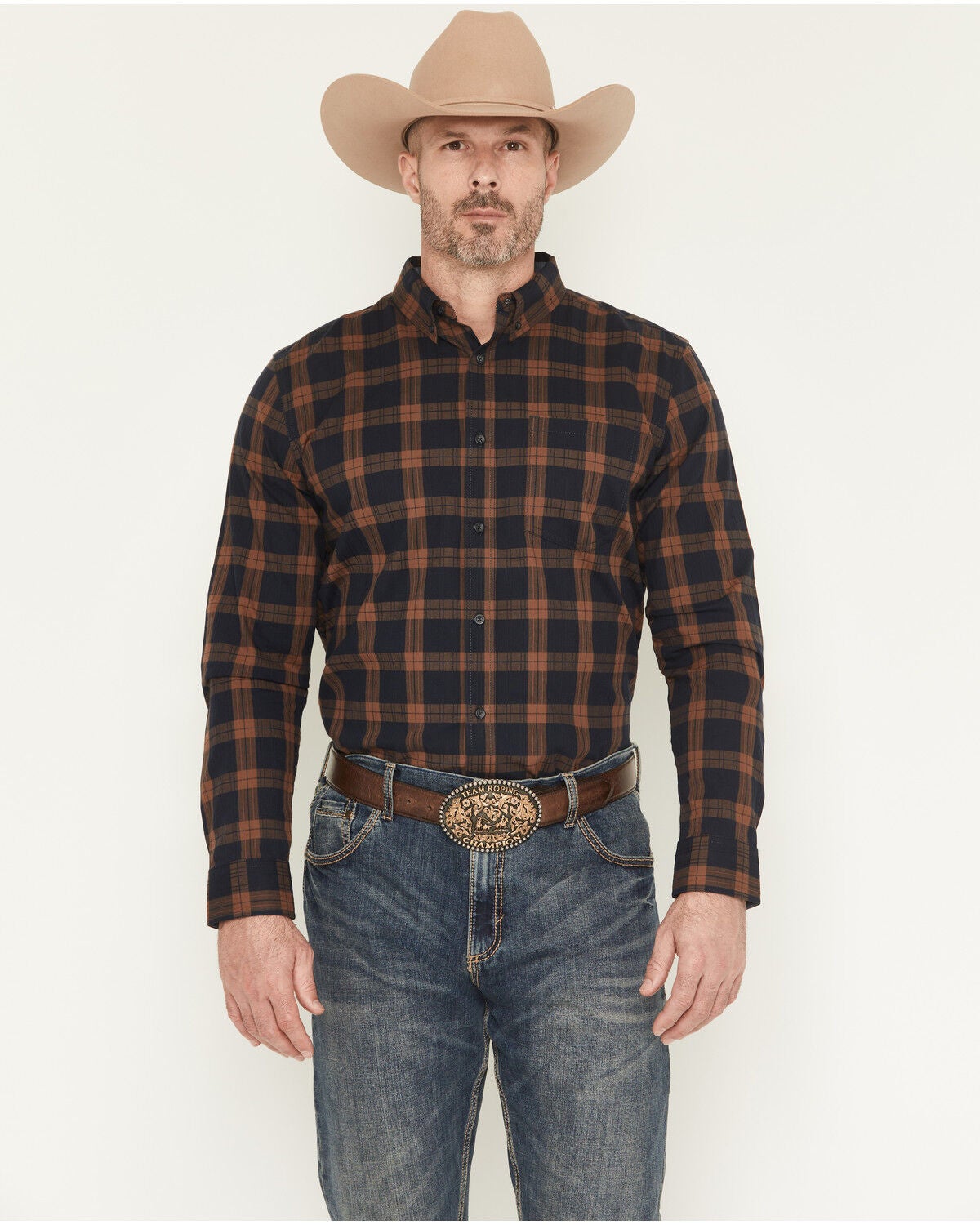 Men's Cody James Rodeo Frontier Plaid Print Long Sleeve Button-Down St