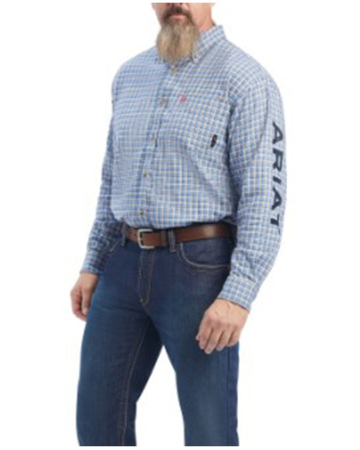 Men's Ariat FR Cunningham Check Logo Button-Down Work Shirt