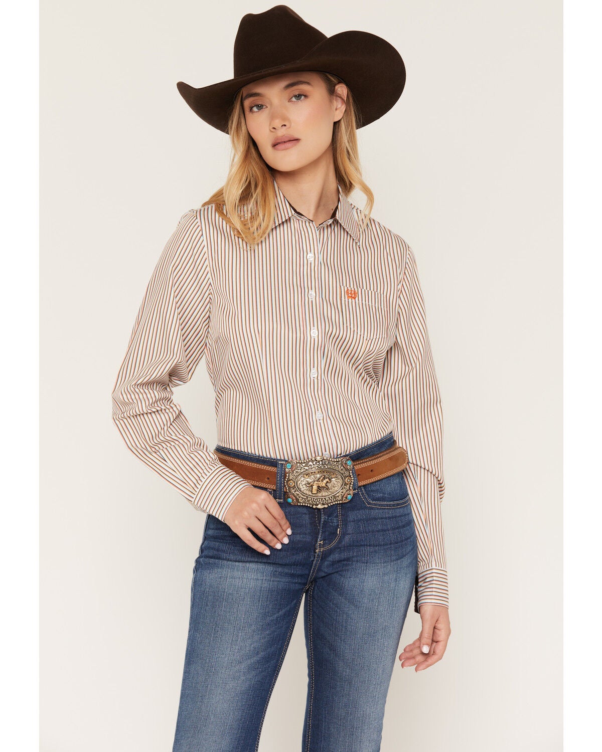 Women's Cinch Striped Print Long Sleeve Button-Down Western Shirt